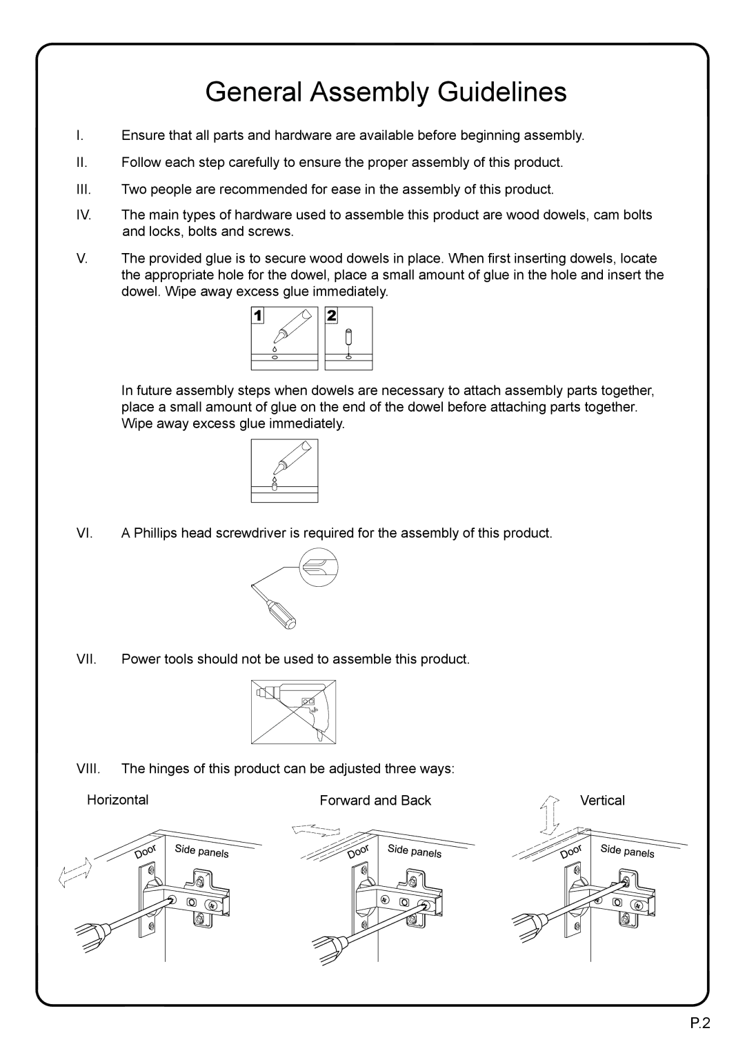 Walker W52C32BL manual General Assembly Guidelines 