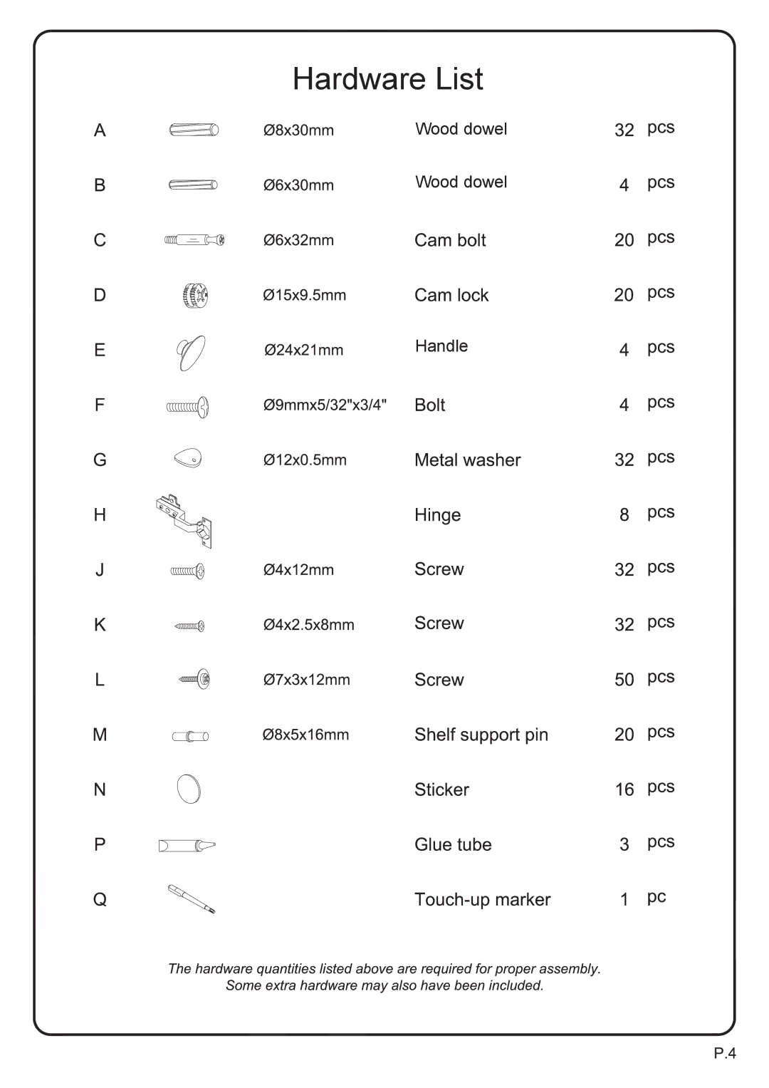 Walker W52C32BL manual Hardware List 