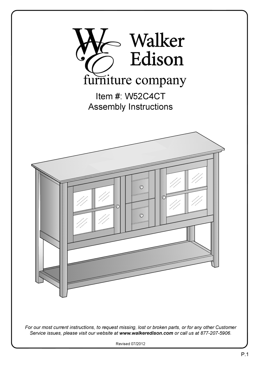 Walker W52C4CTBL manual Item # W52C4CT Assembly Instructions 