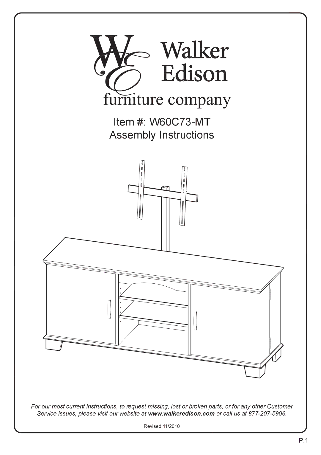 Walker W60C73MB-MT, W60C73BL-MT manual Item # W60C73-MT Assembly Instructions 