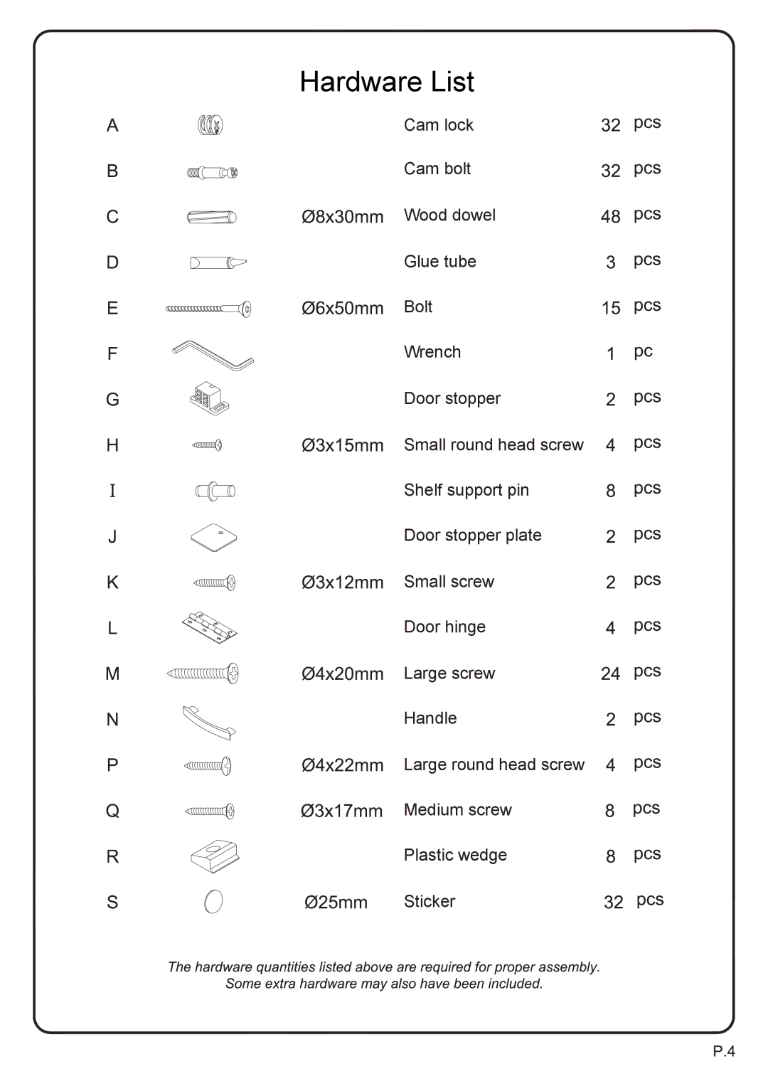 Walker W60C73MB-MT, W60C73BL-MT manual Hardware List 