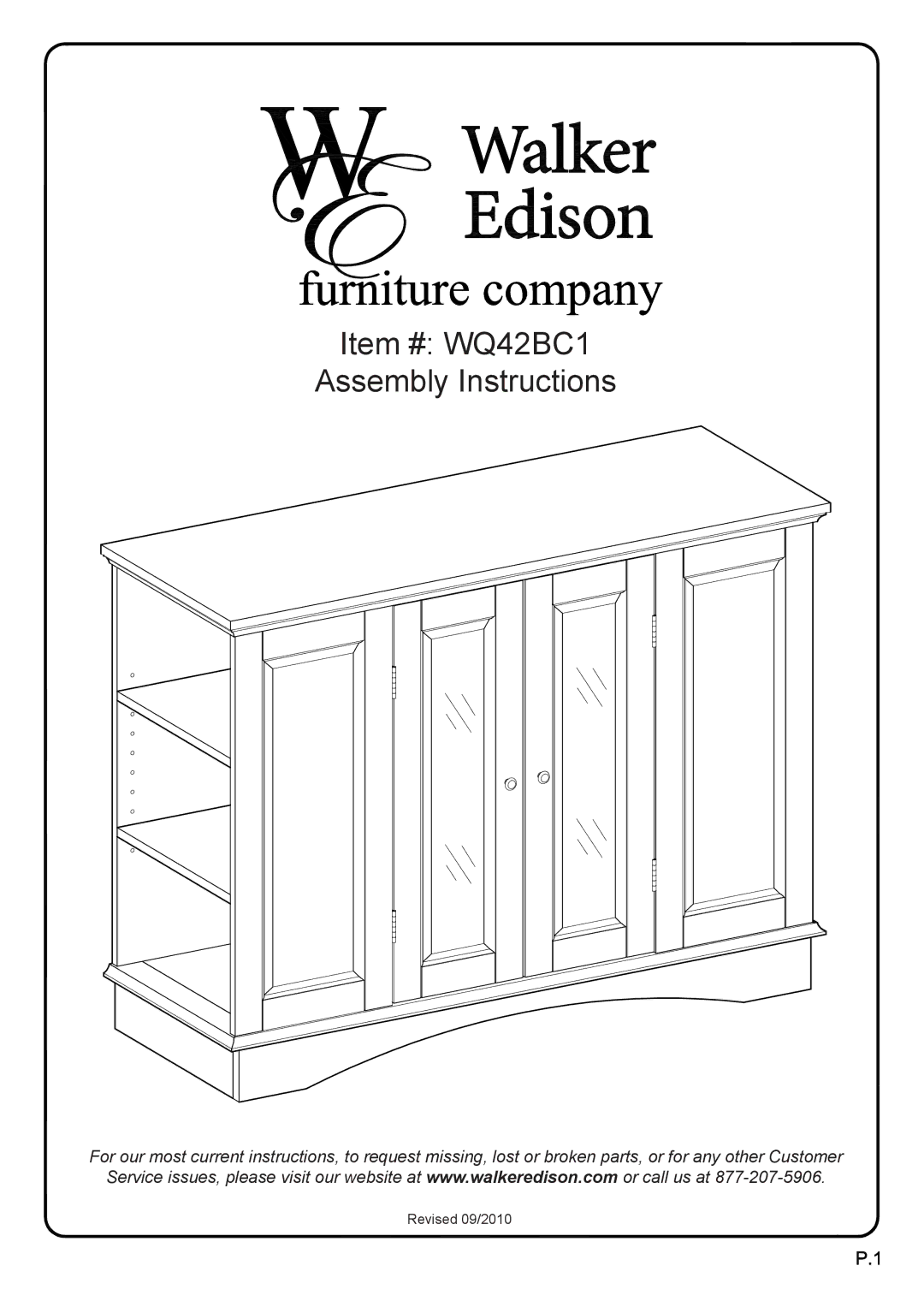 Walker WQ42BC1BL manual Item # WQ42BC1 Assembly Instructions 