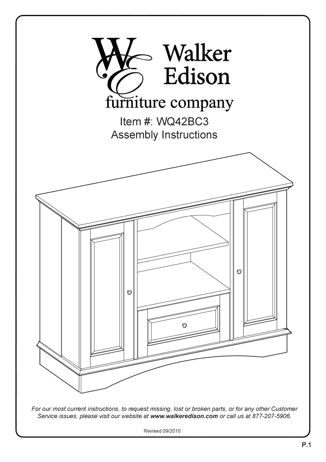 Walker WQ42BC3BL, WQ42BC3TB manual Item # WQ42BC3 Assembly Instructions 