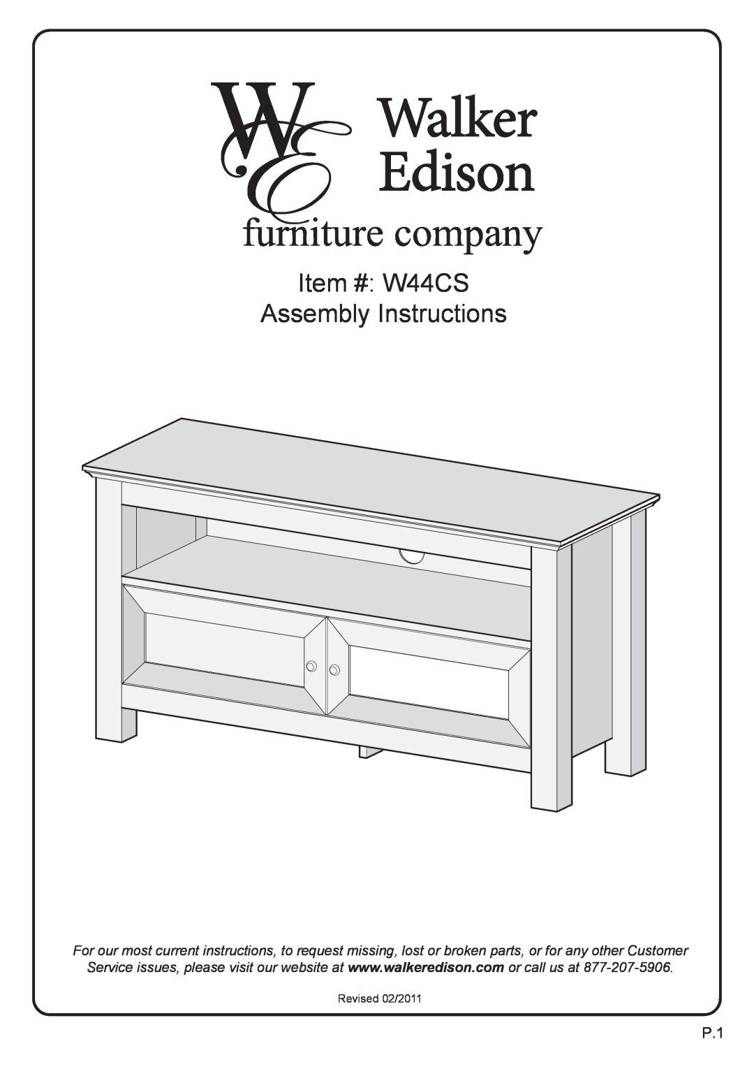 Walker W44CSBL, WQ44CSTB manual Item # W44CS Assembly Instructions, Revised 02/2011 