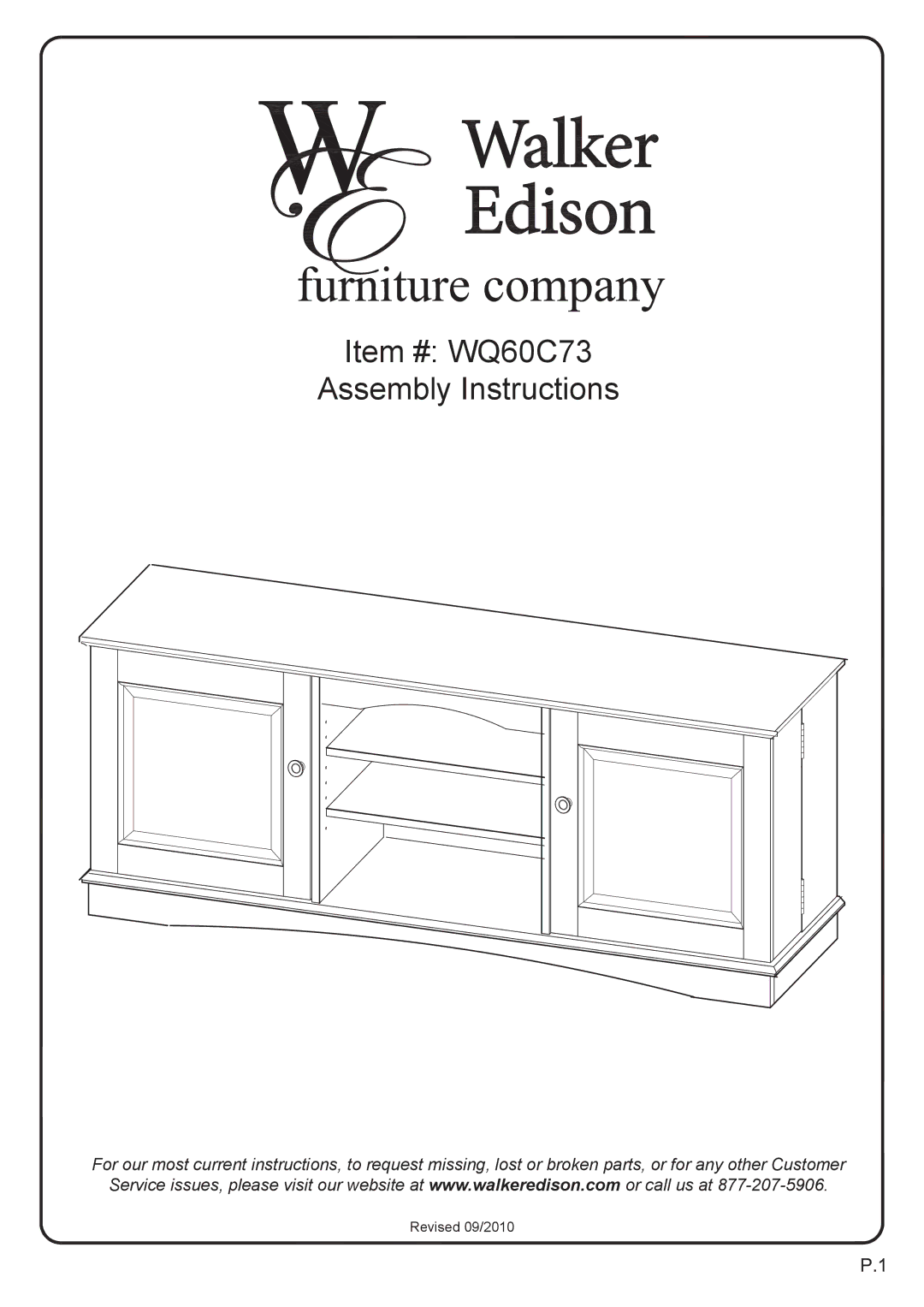 Walker WQ60C73TB manual Item # WQ60C73 Assembly Instructions 