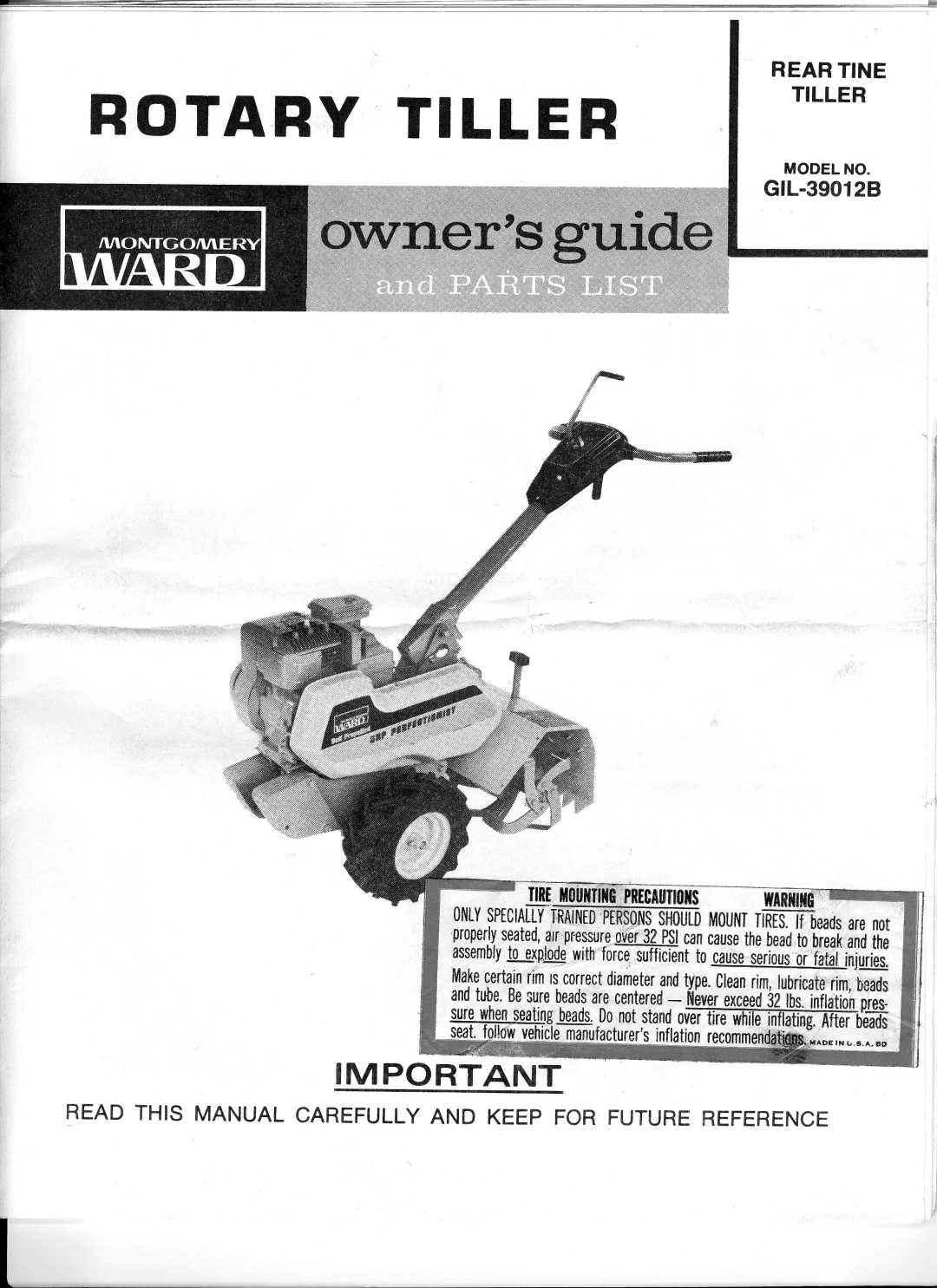 Ward's GIL-39012B manual Rotary Tiller 