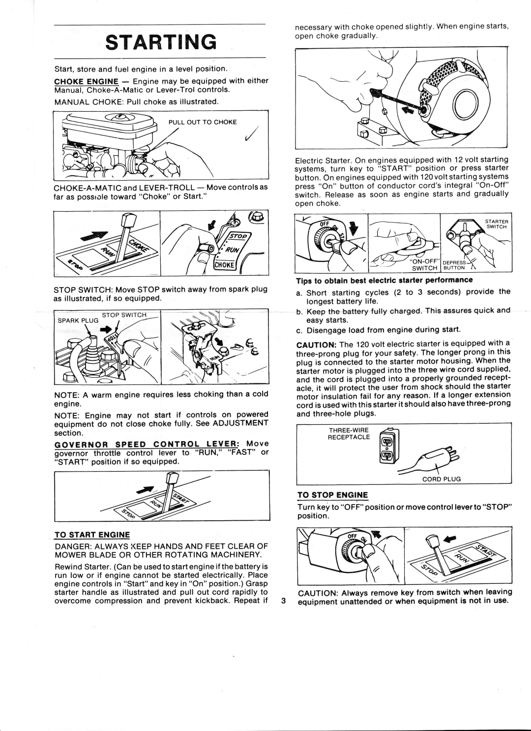 Ward's GIL-39012B manual Starting, To Stopengine, To Start Engine 