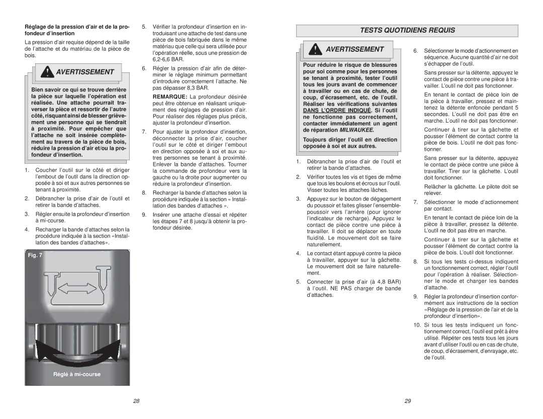 Waring 7155-21 manual Tests Quotidiens Requis 