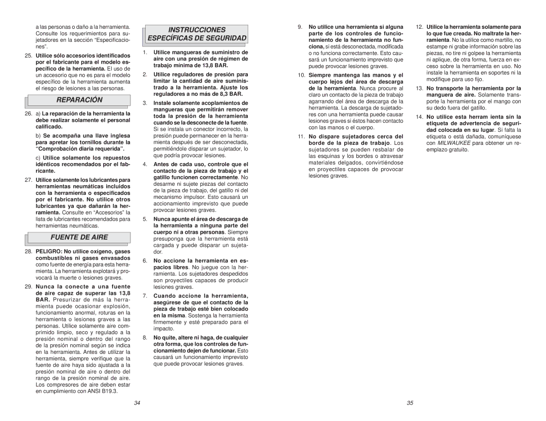 Waring 7155-21 manual Reparación, Fuente DE Aire, Instrucciones Específicas DE Seguridad 