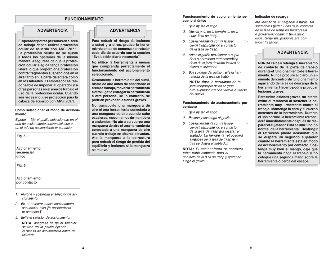 Waring 7155-21 manual Cómo seleccionar el modo de acciona- miento, Funcionamiento de accionamiento por contacto 