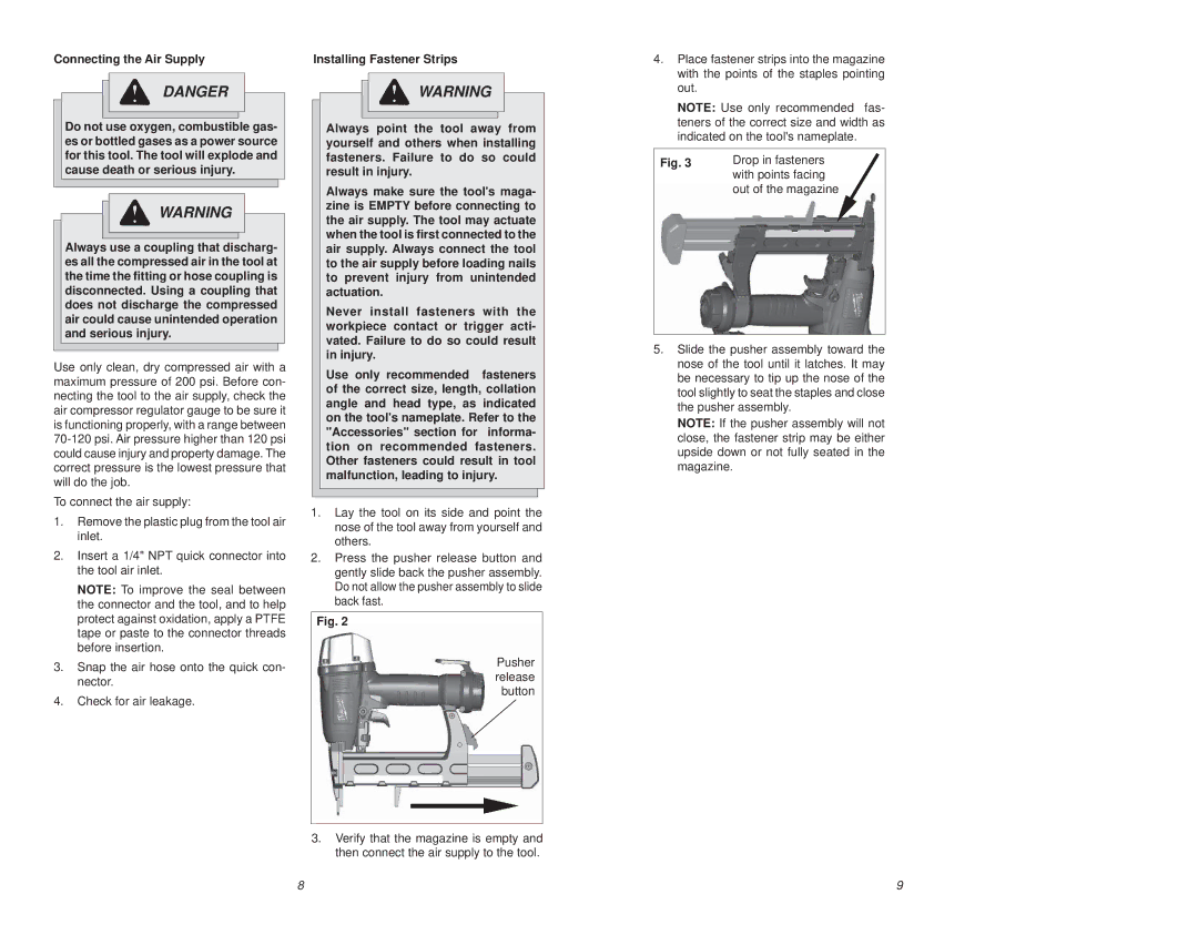 Waring 7155-21 manual Connecting the Air Supply 