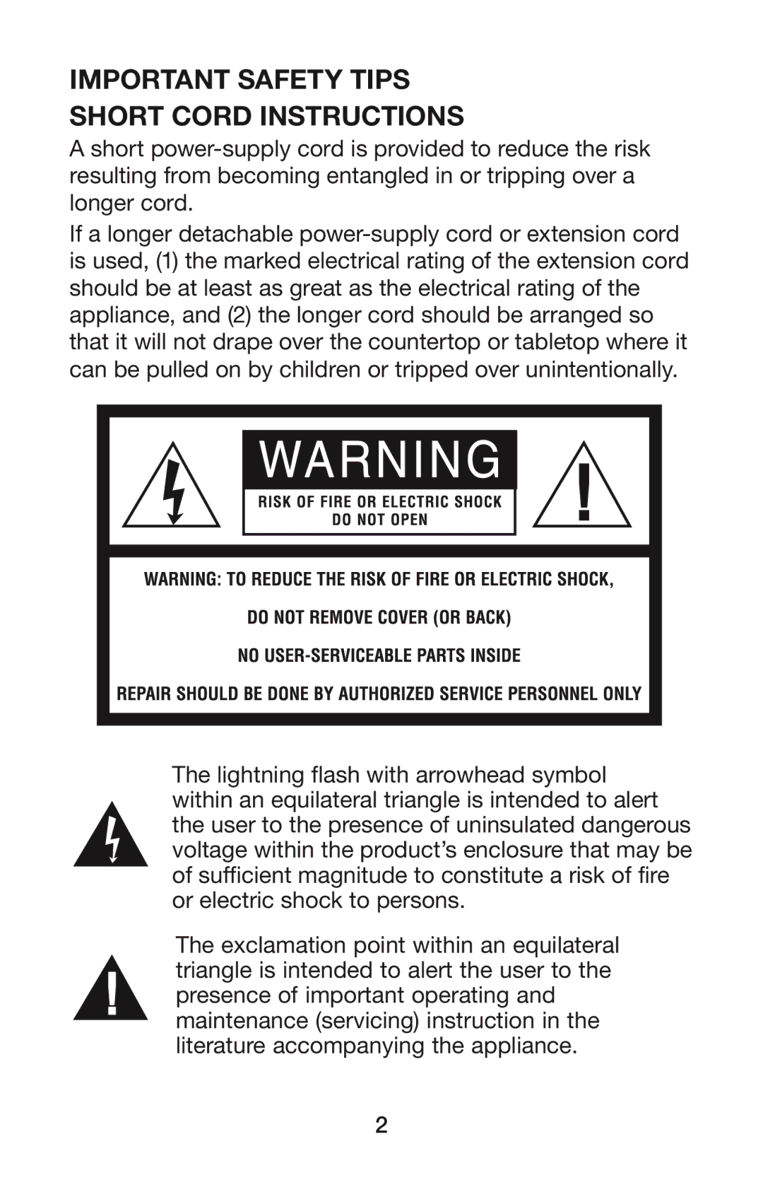 Waring BFS50B manual Important Safety Tips Short Cord Instructions 