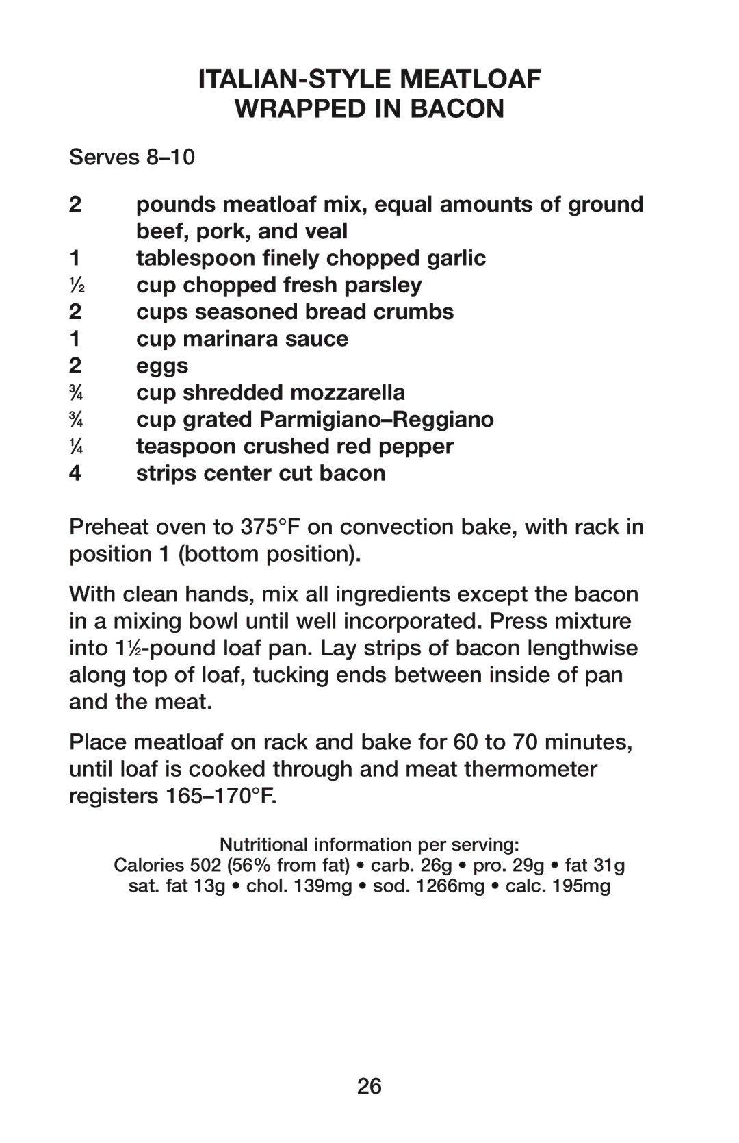 Waring CO900B manual ITALIAN-STYLE Meatloaf Wrapped in Bacon 