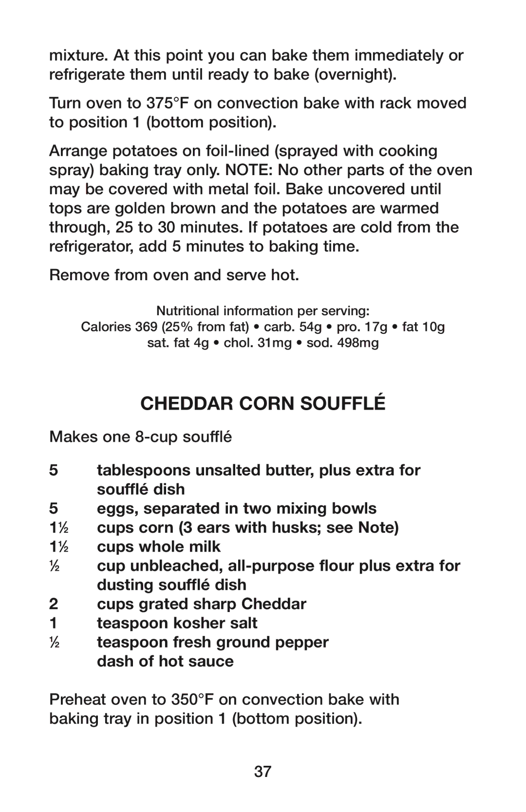 Waring CO900B manual Cheddar corn soufflÉ 