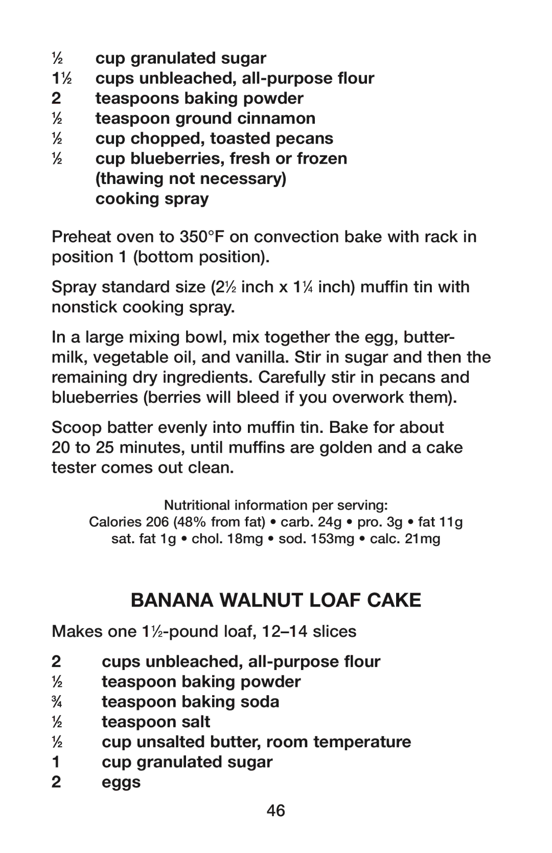 Waring CO900B manual Banana Walnut Loaf Cake 