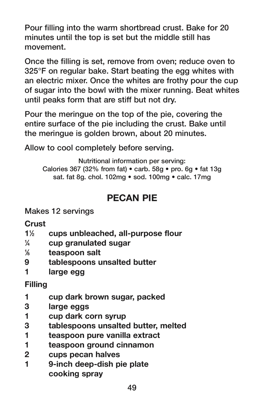 Waring CO900B manual Pecan Pie 