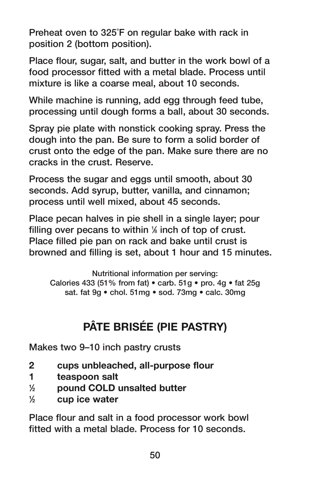 Waring CO900B manual PÂte BrisÉe Pie Pastry 