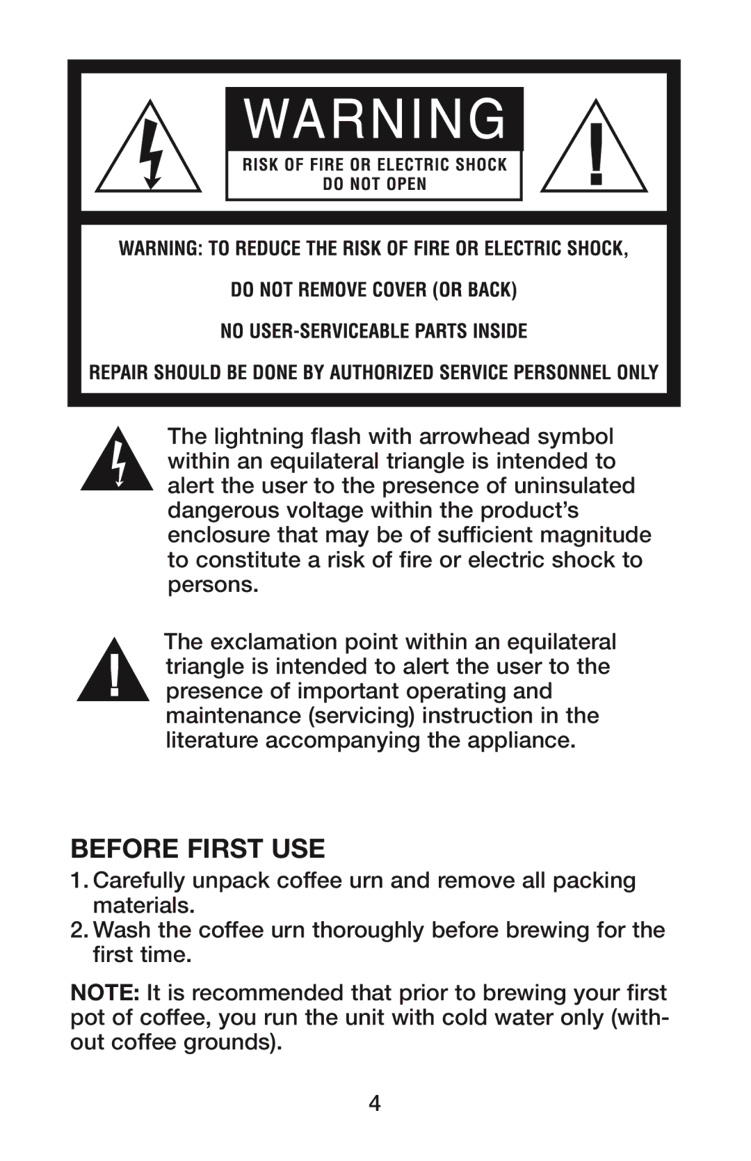 Waring CU-55 manual Before First Use 