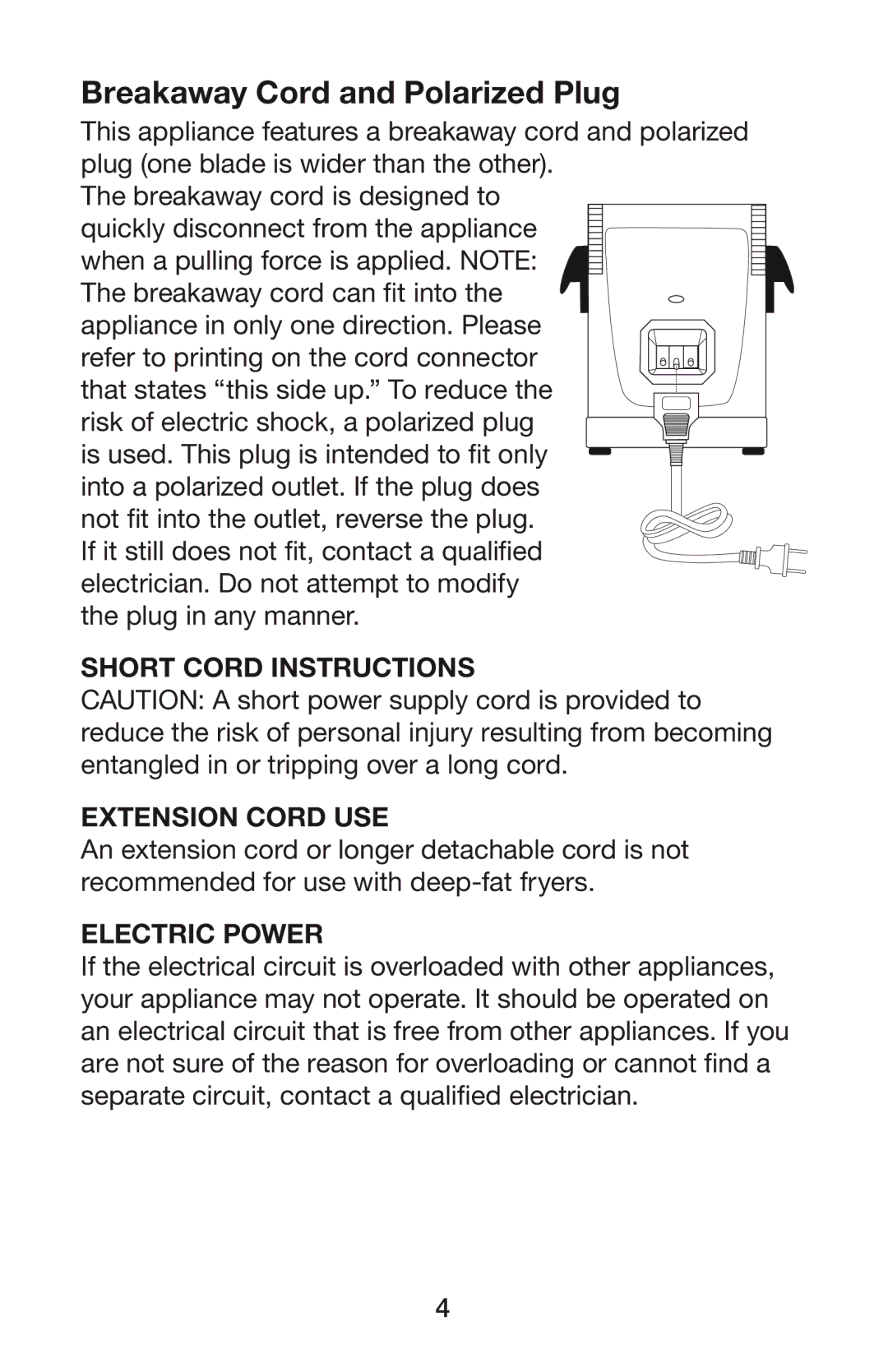 Waring DF250B, DF280 manual Breakaway Cord and Polarized Plug 