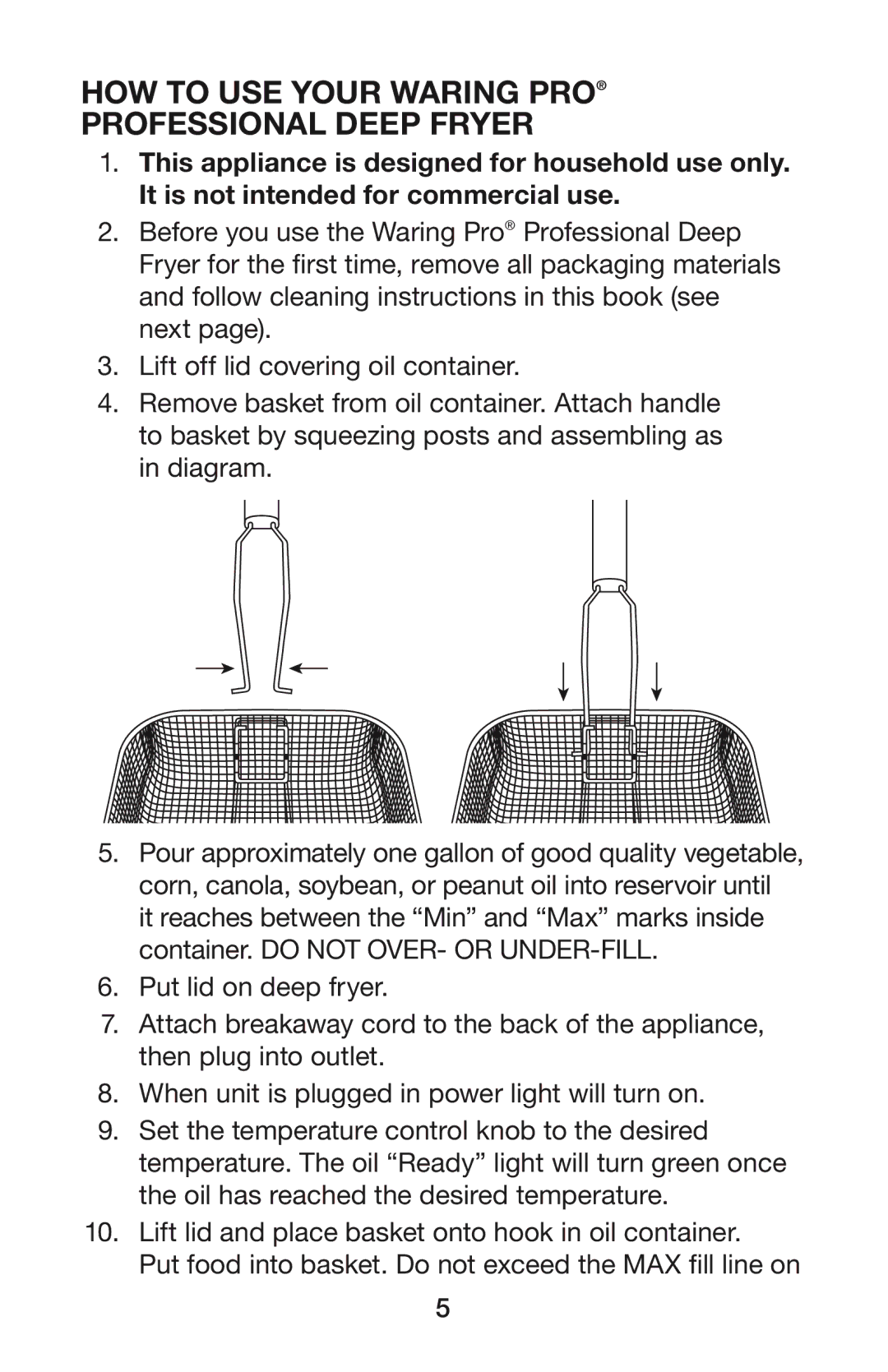 Waring DF280, DF250B manual HOW to USE Your Waring PRO Professional Deep Fryer 