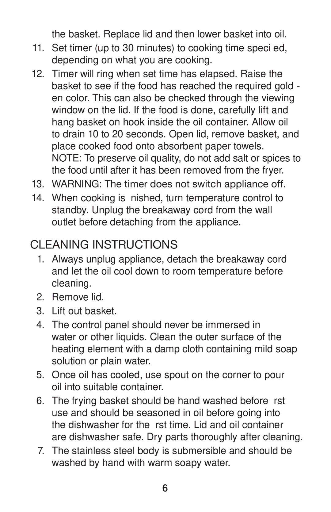 Waring DF250B, DF280 manual Cleaning Instructions 