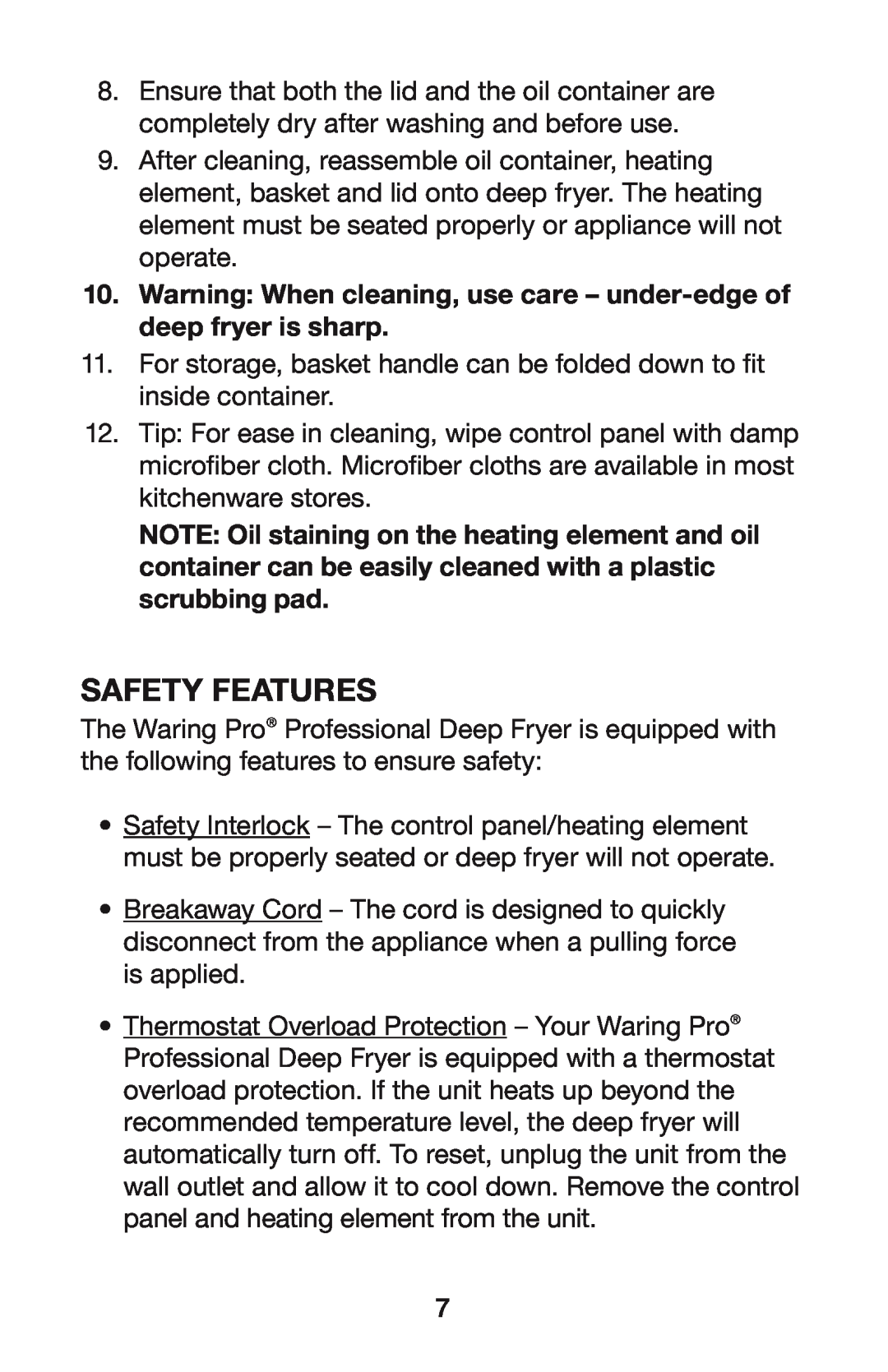Waring DF280, DF250B manual Safety Features 