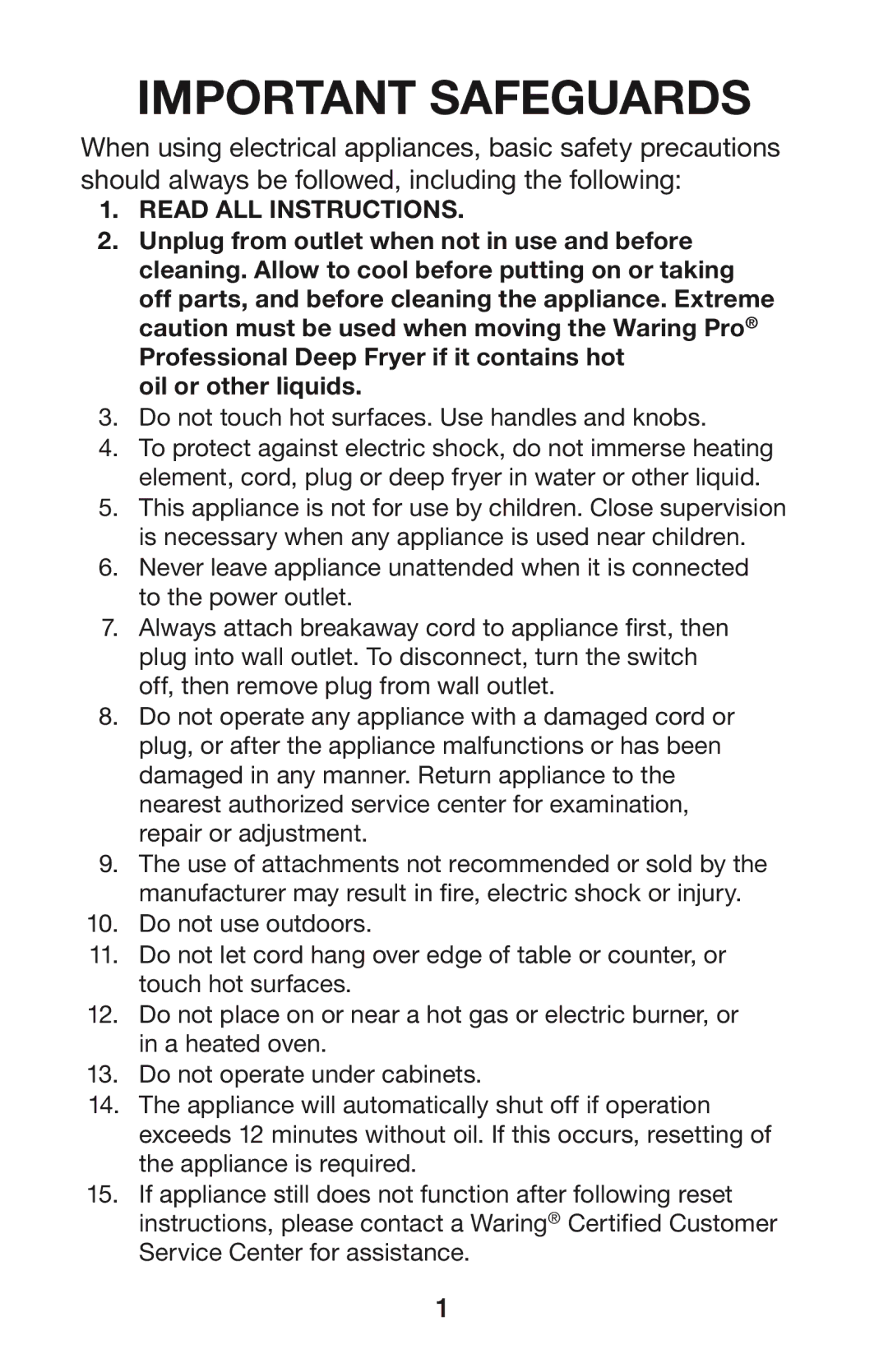 Waring DF55 manual Important Safeguards 