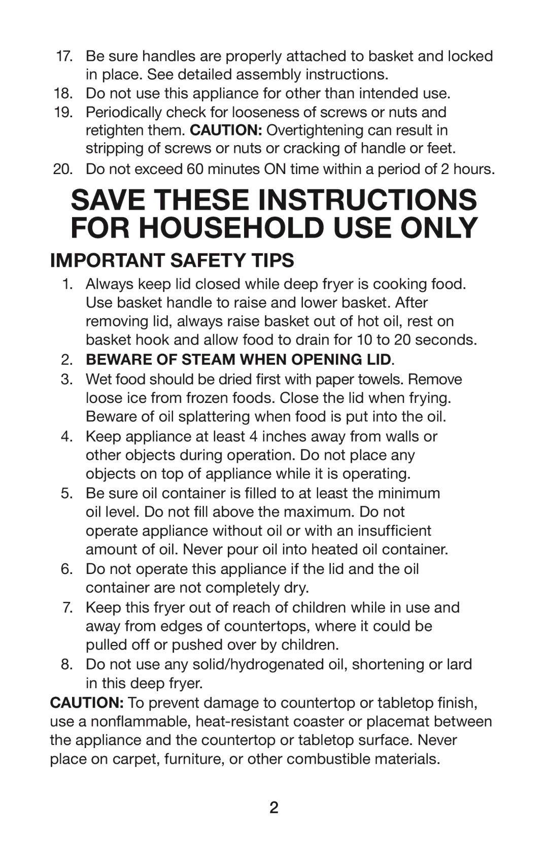 Waring DF55 manual Save These Instructions for Household USE only, Important Safety Tips 