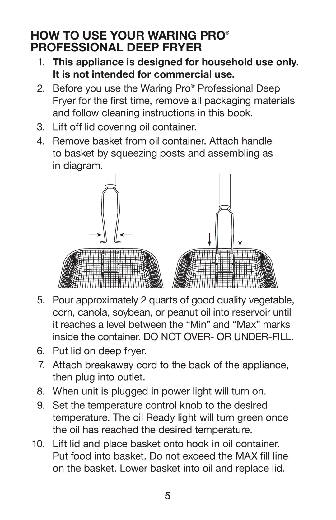 Waring DF55 manual HOW to USE Your Waring PRO Professional Deep Fryer 