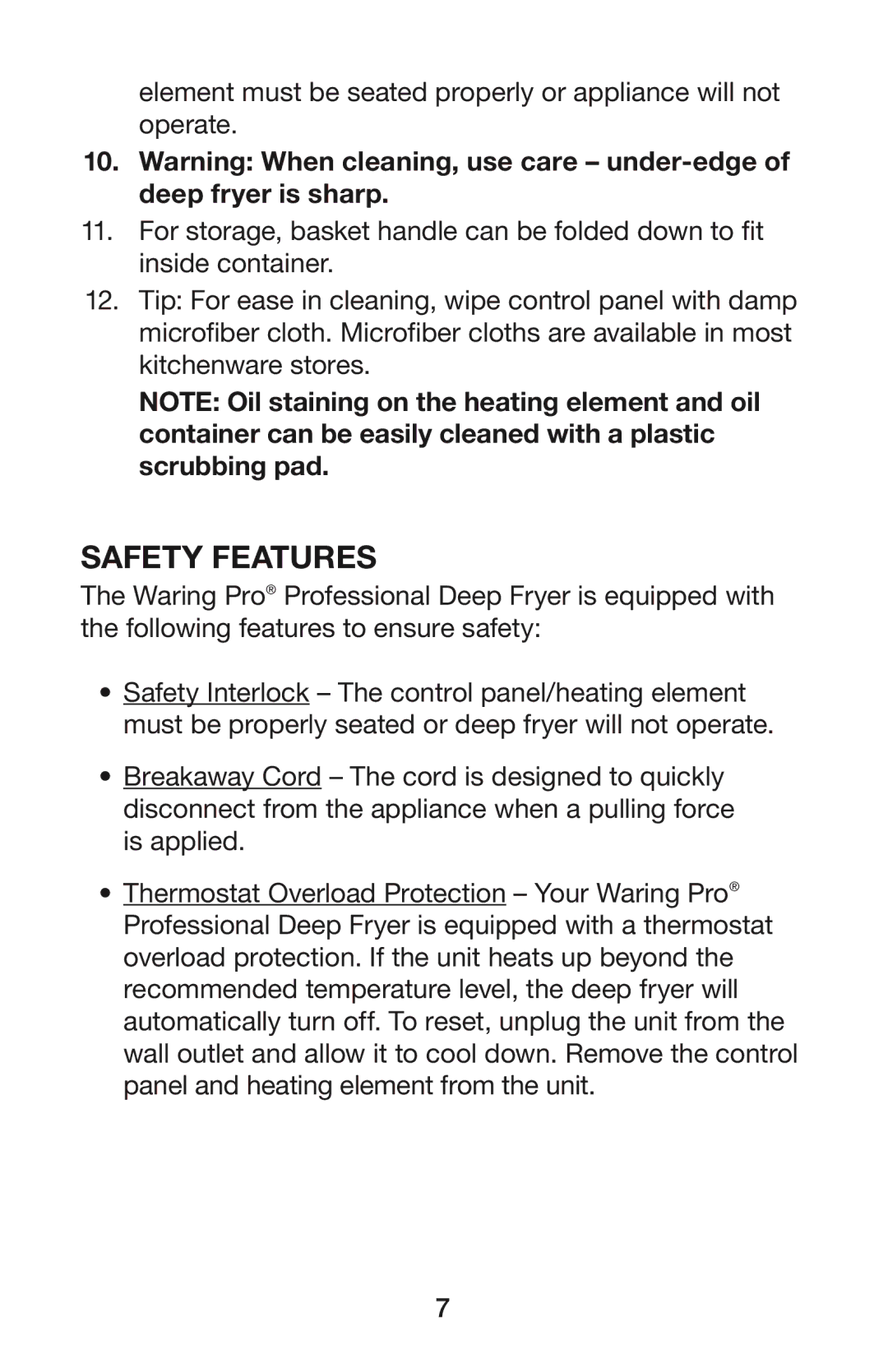 Waring DF55 manual Safety Features 