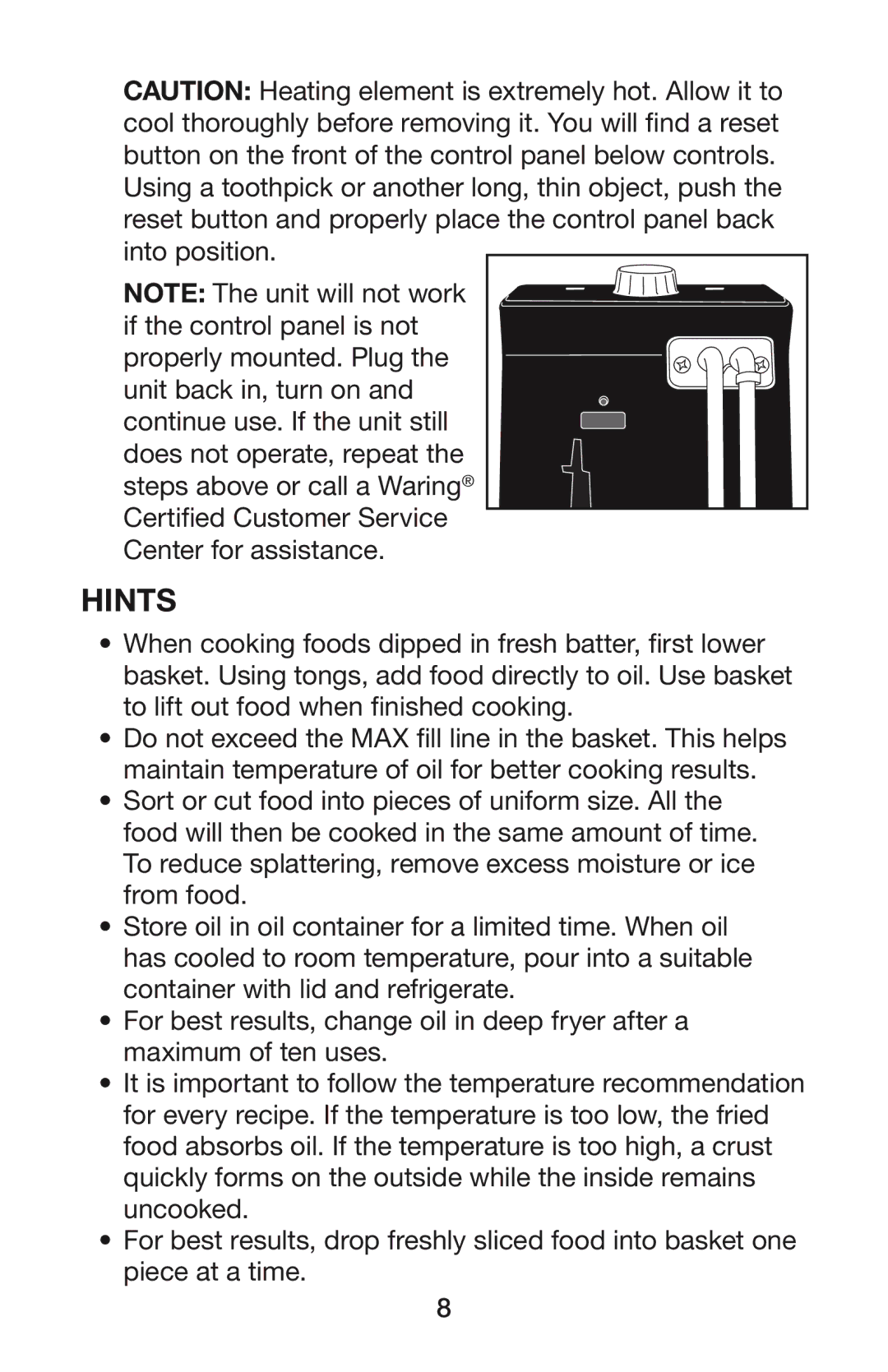 Waring DF55 manual Hints 