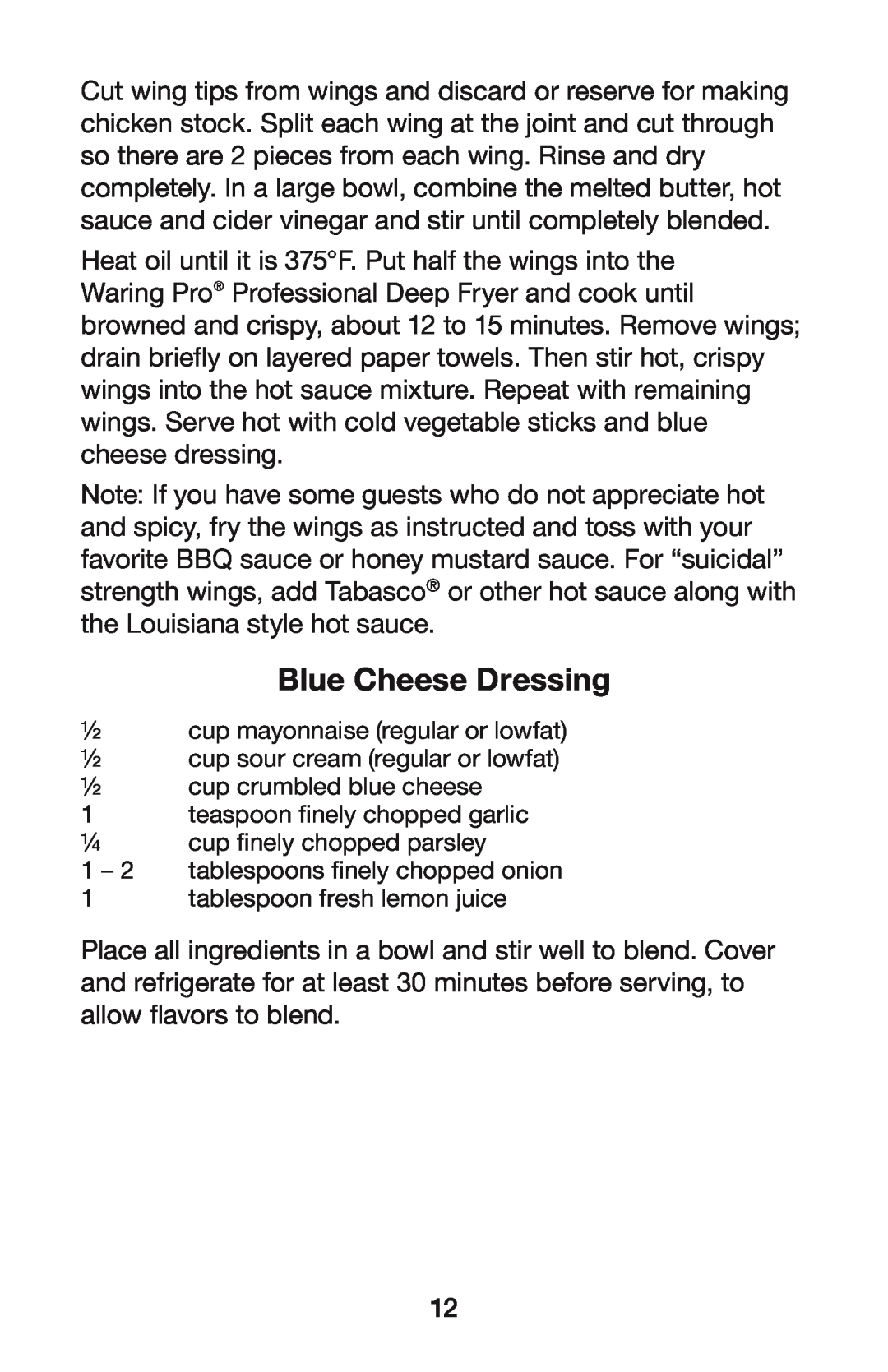 Waring DF55 manual Blue Cheese Dressing 