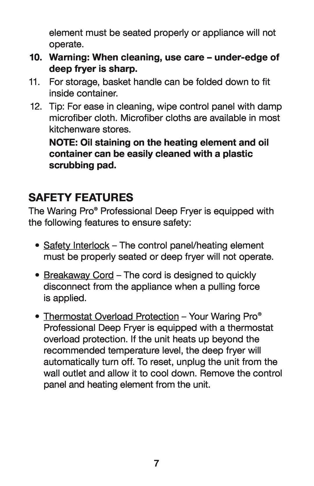 Waring DF55 manual Safety Features 