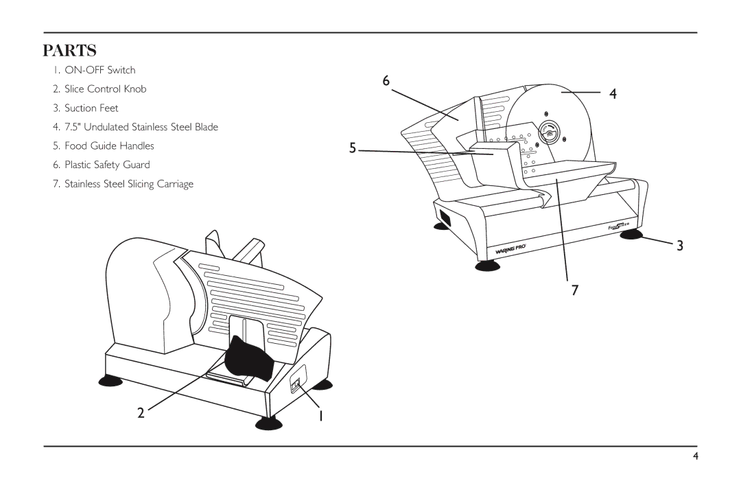 Waring FS150 manual Parts 