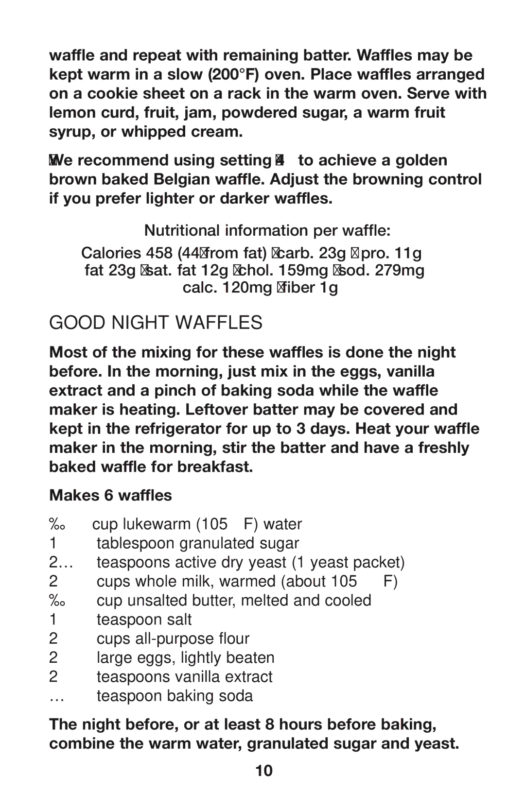 Waring IB08WR119, IB8465, WMK300A manual Good Night Waffles 