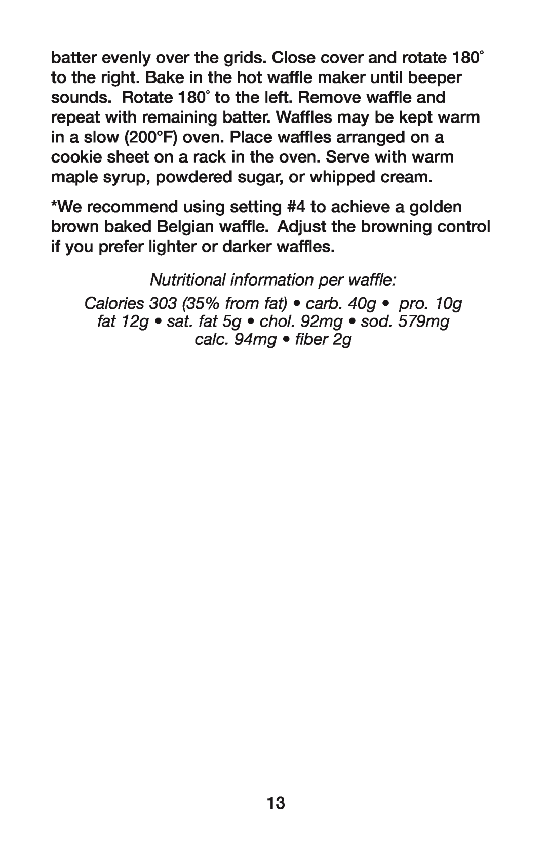 Waring IB08WR119, IB8465, WMK300A manual Nutritional information per waffle 