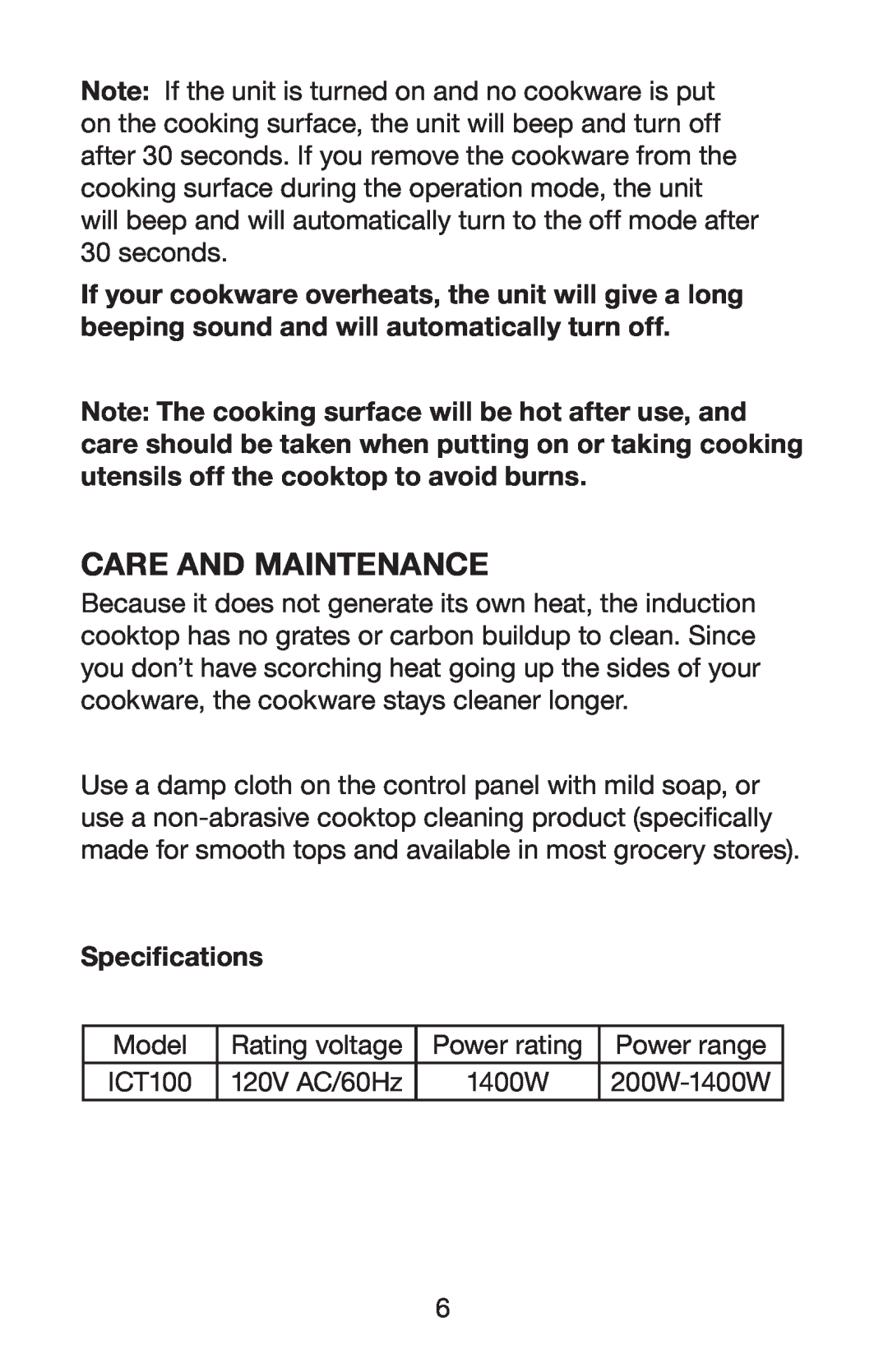 Waring ICT100 manual Care and Maintenance 