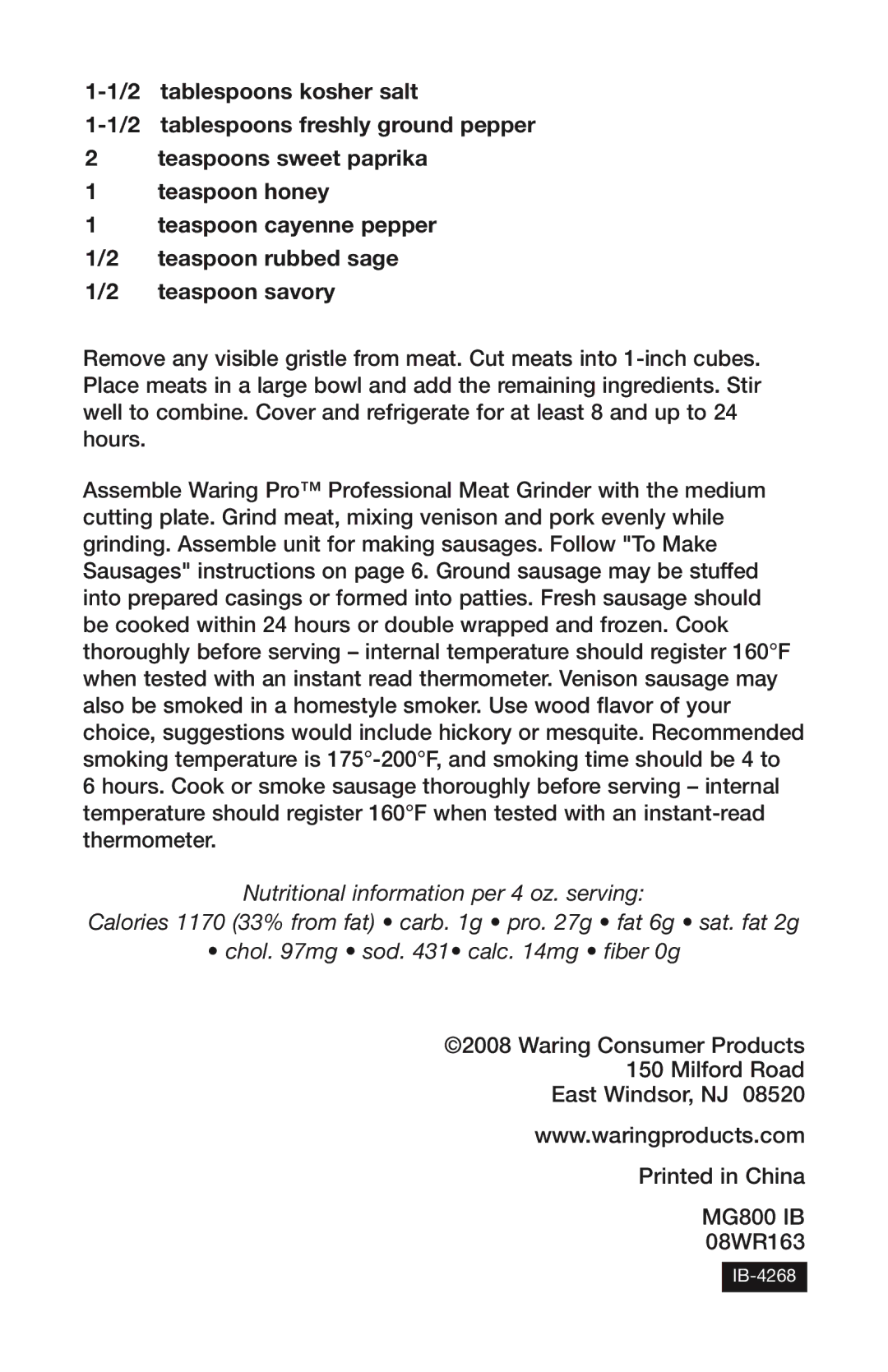 Waring MG800 manual IB-4268 