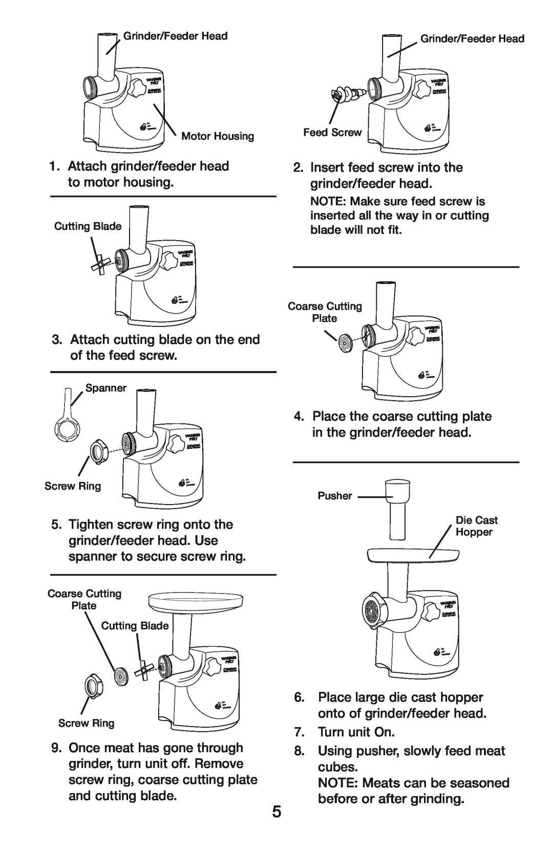 Waring MG800 manual Attach grinder/feeder head to motor housing 