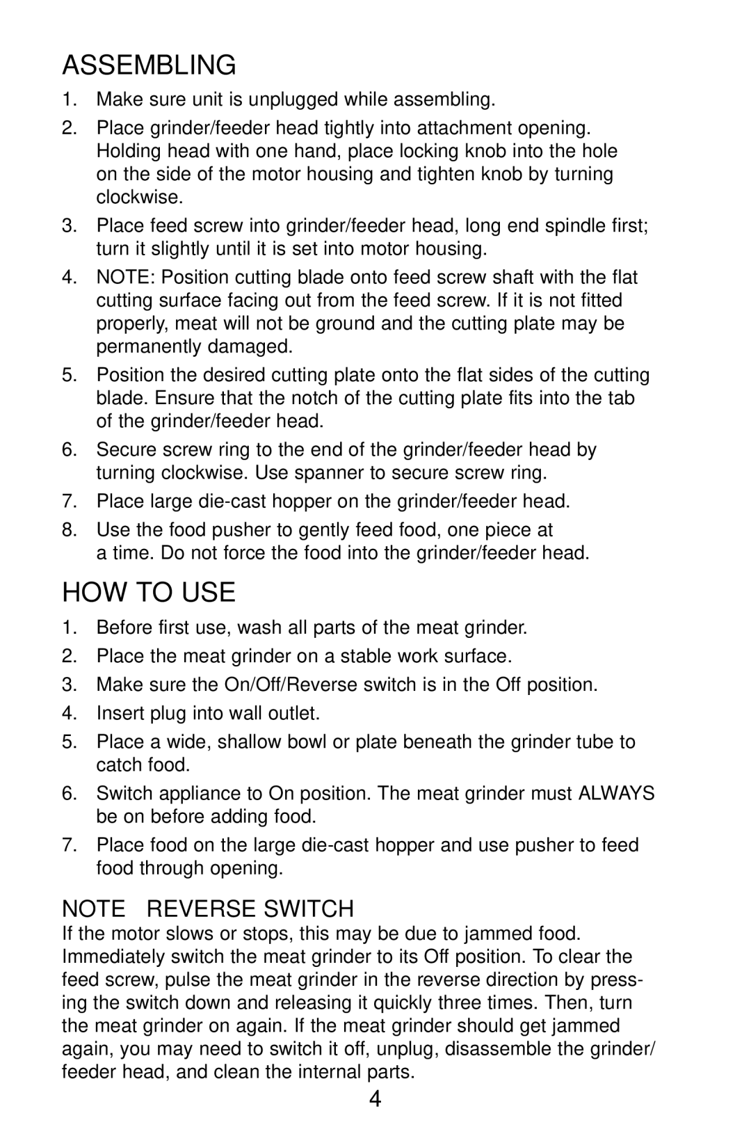 Waring MG855 manual Assembling, HOW to USE 