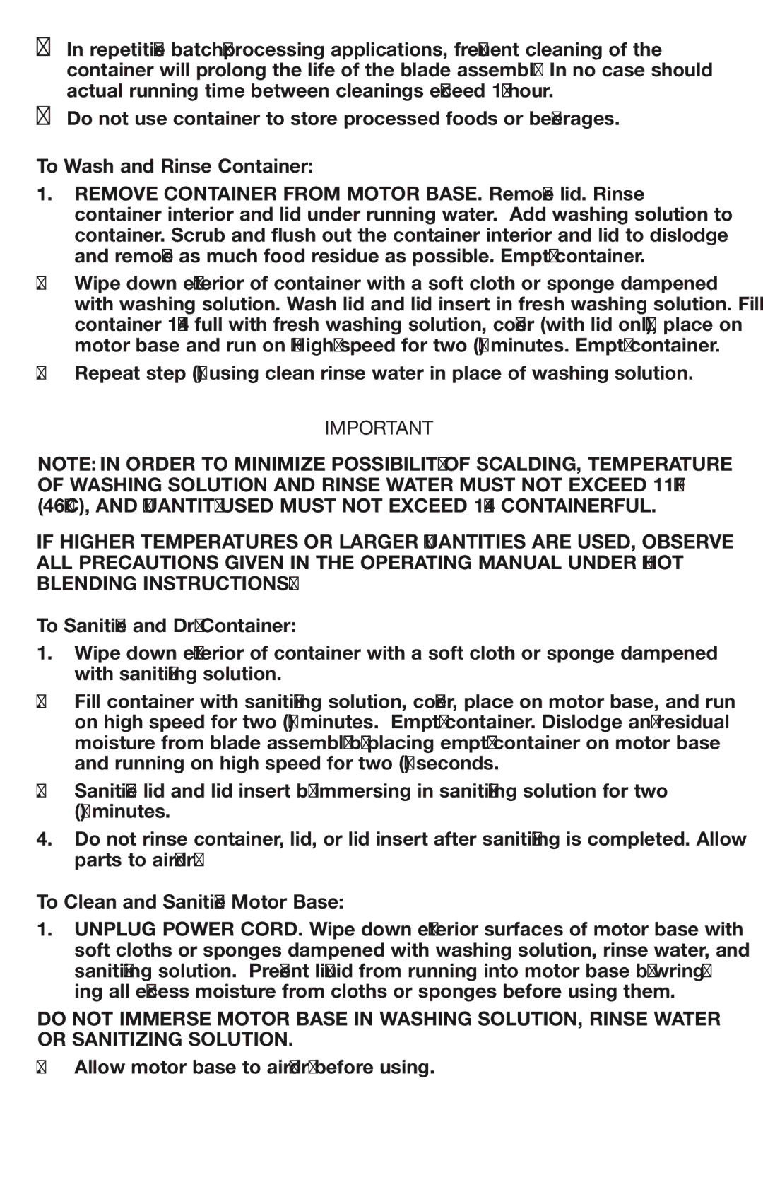 Waring MX1000R manual Allow motor base to air-dry before using 