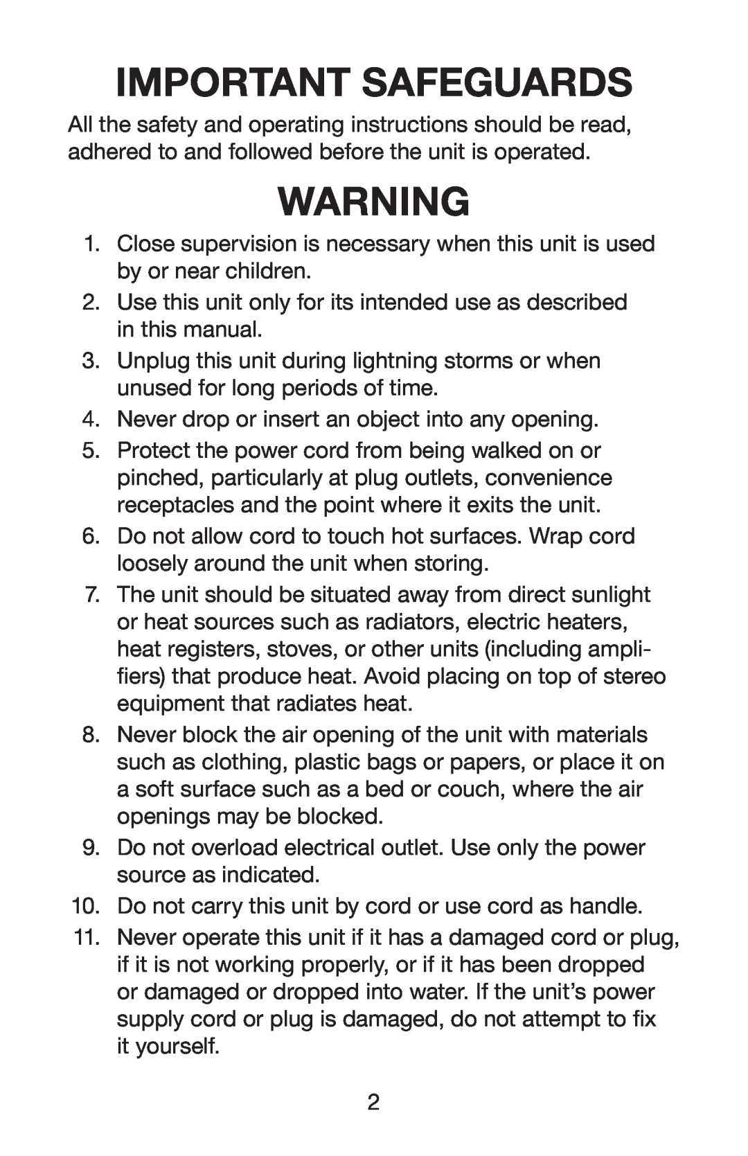 Waring PC100 manual Important Safeguards 