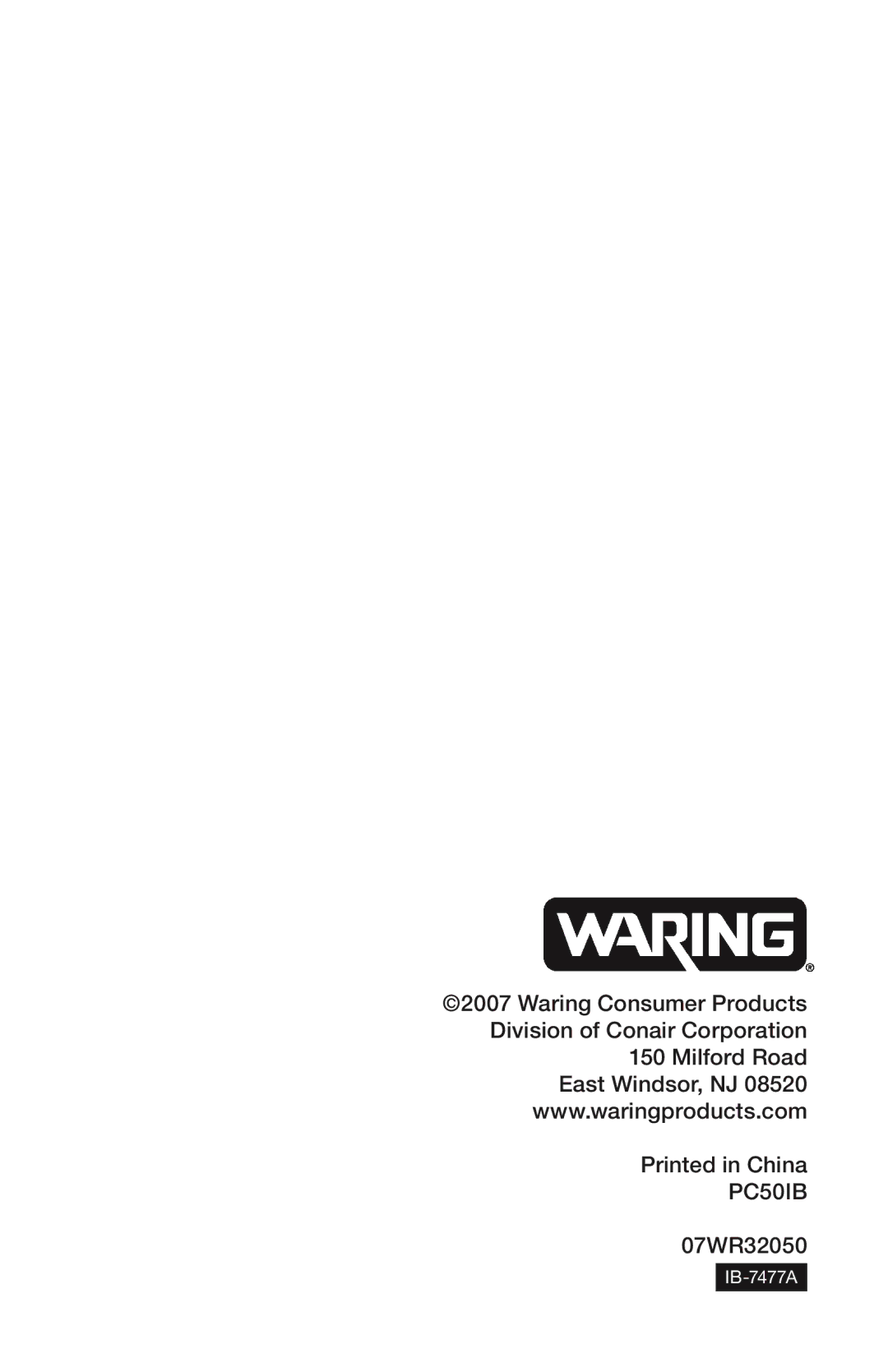 Waring manual PC50IB 