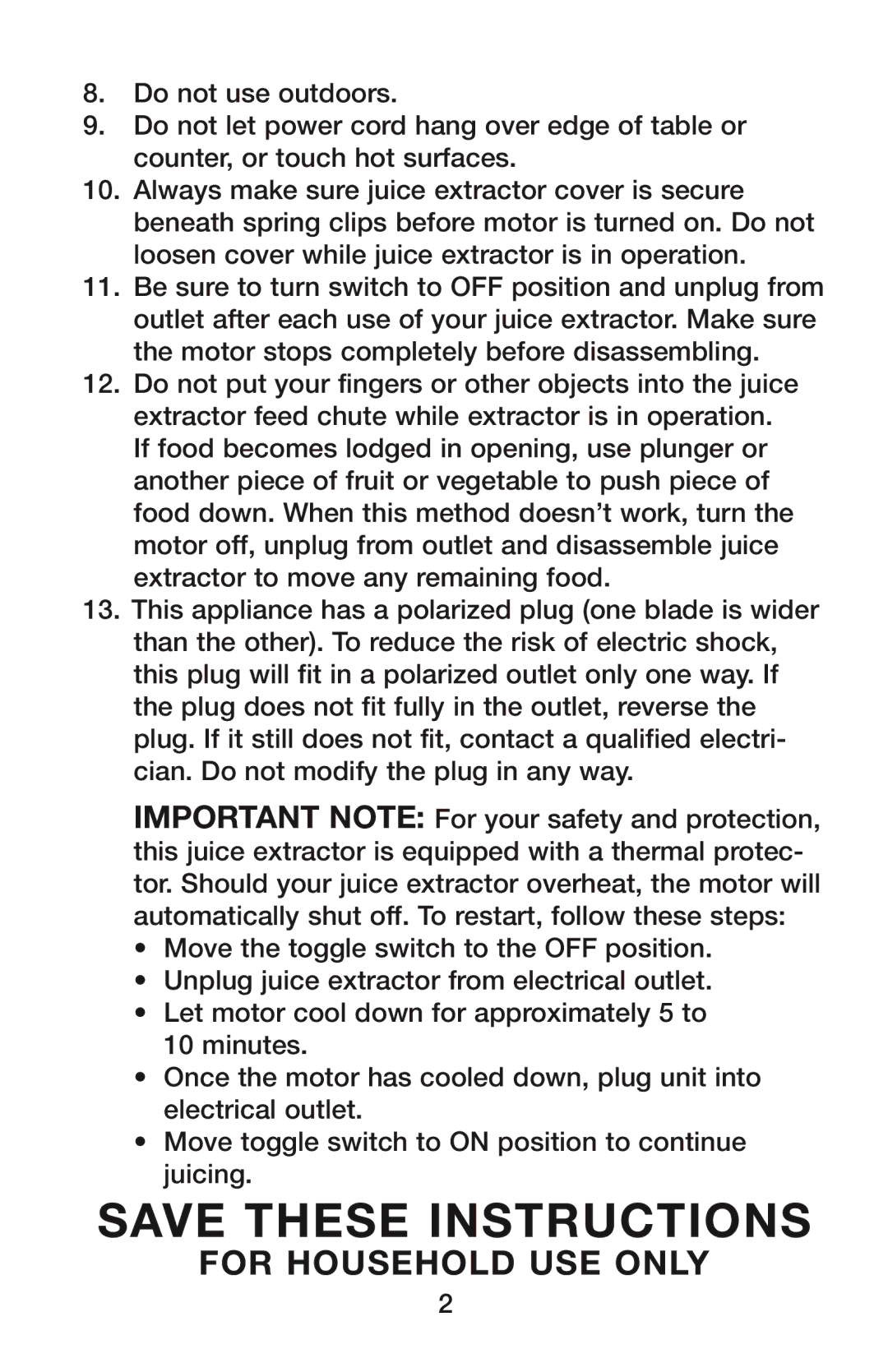 Waring PJE Series manual For Household USE only 