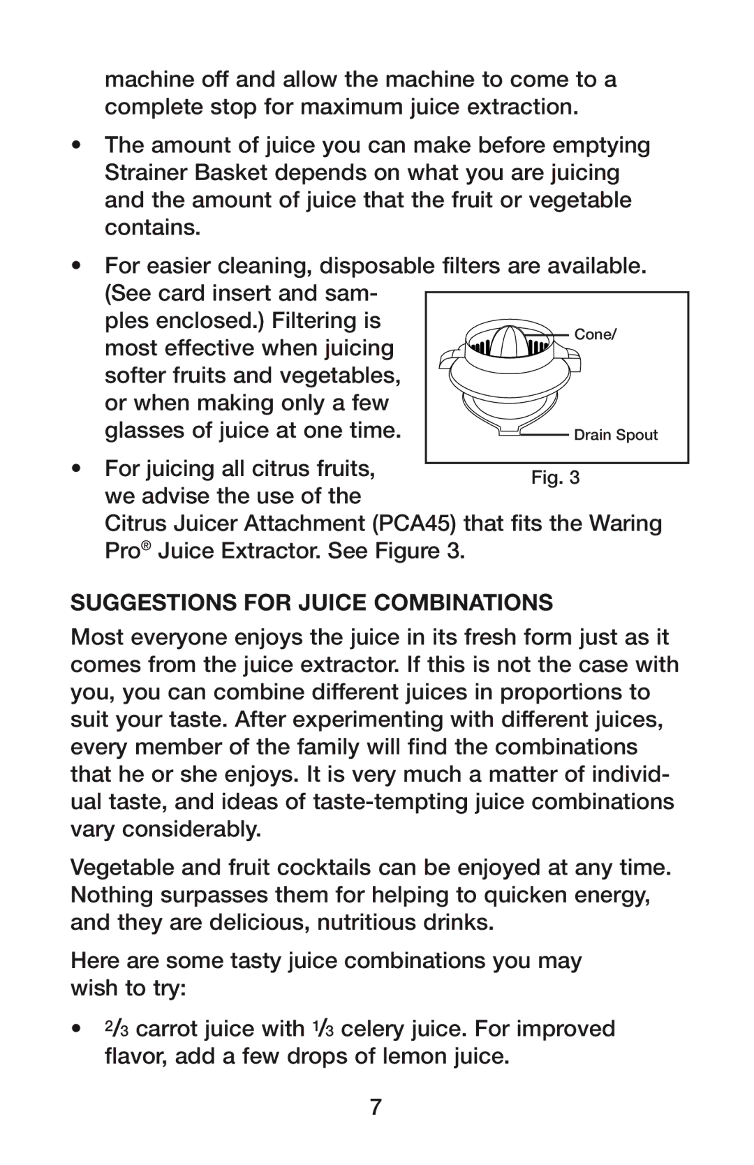 Waring PJE Series manual Suggestions For Juice Combinations 