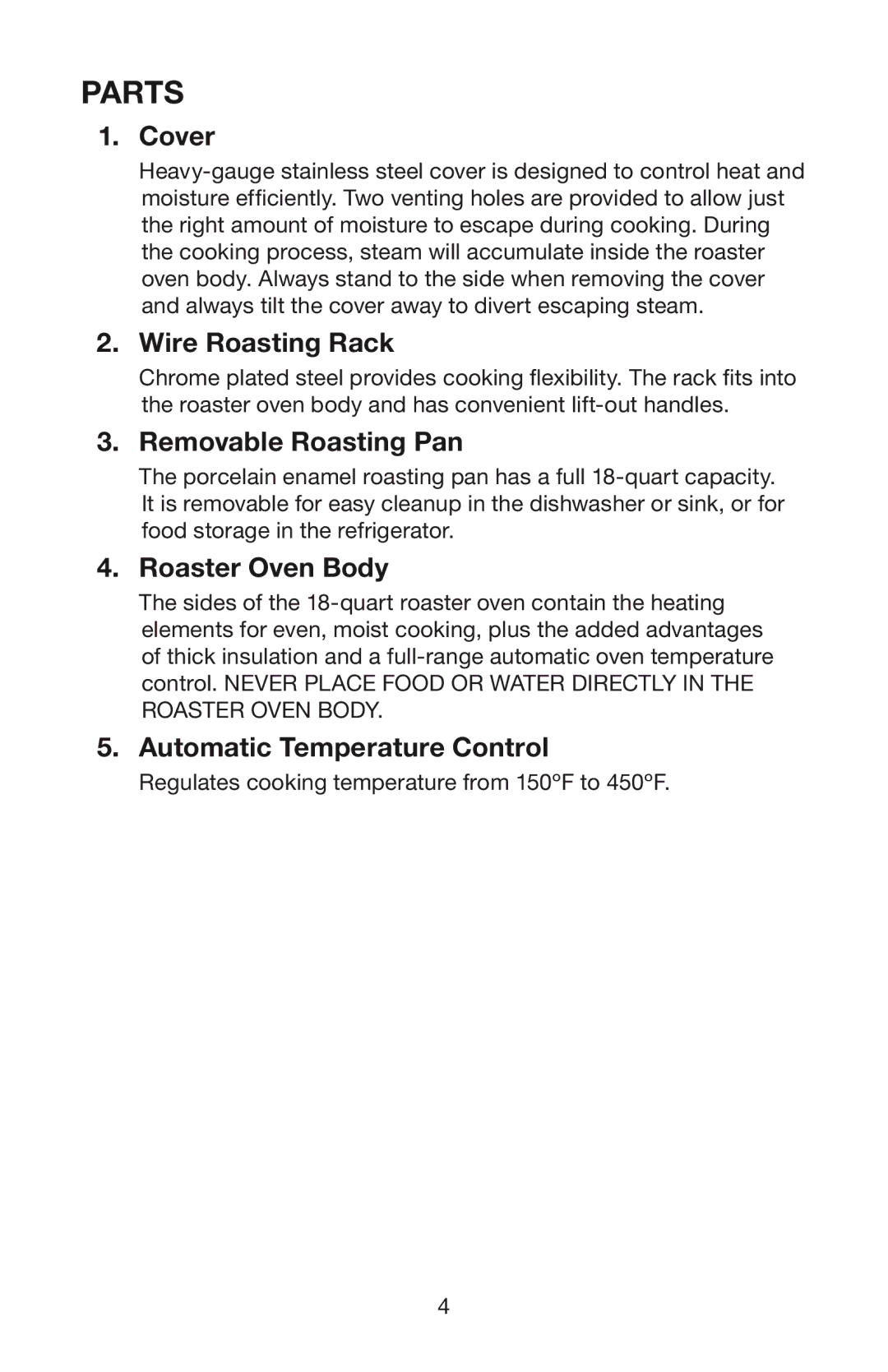 Waring RO18B manual Parts 