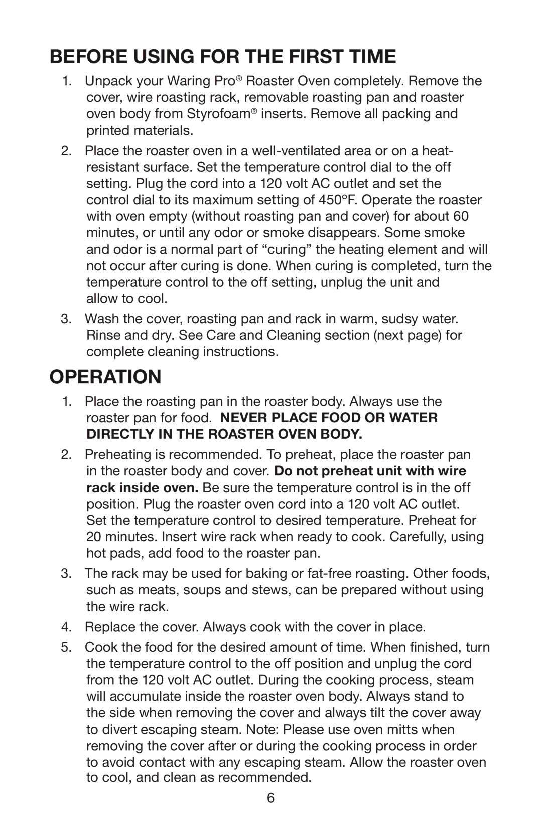 Waring RO18B manual Before Using for the First Time 