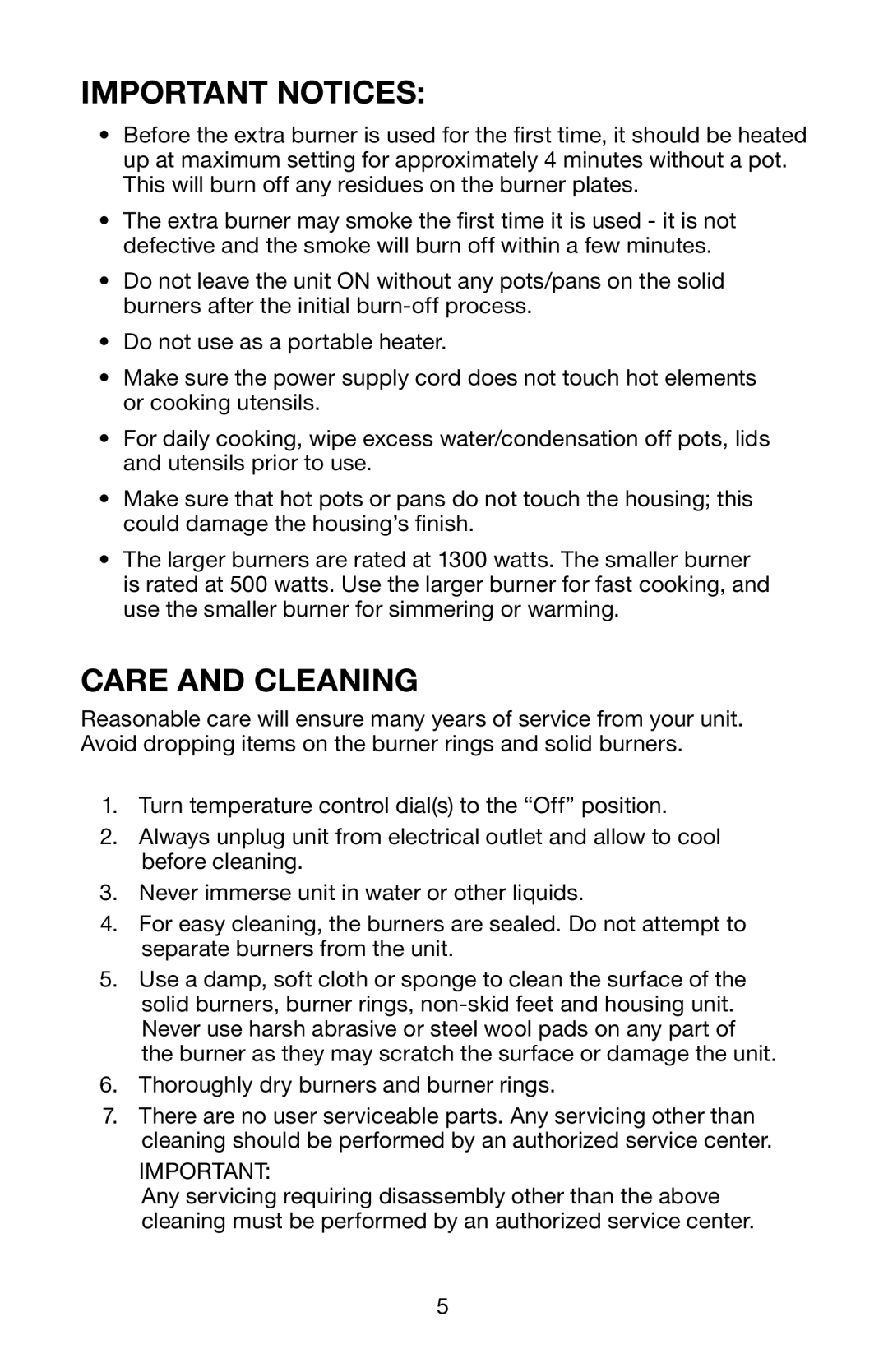 Waring SB30 manual Important Notices, Care and Cleaning 