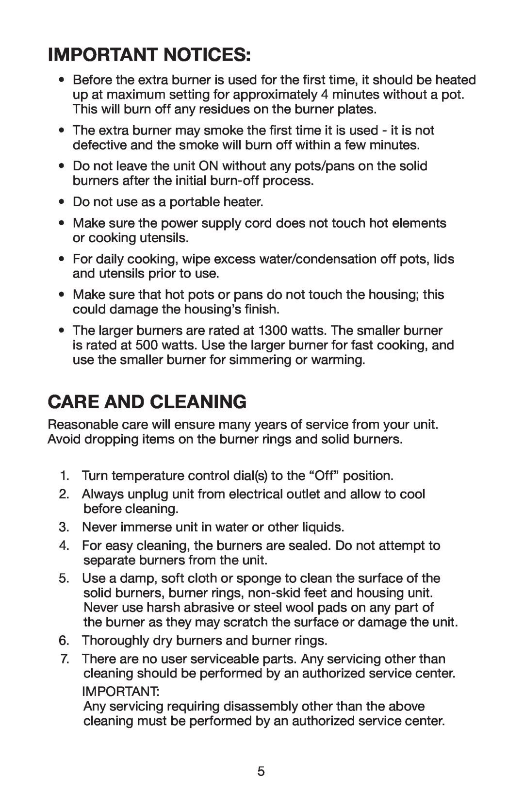 Waring SB30 manual Important Notices, Care and Cleaning 