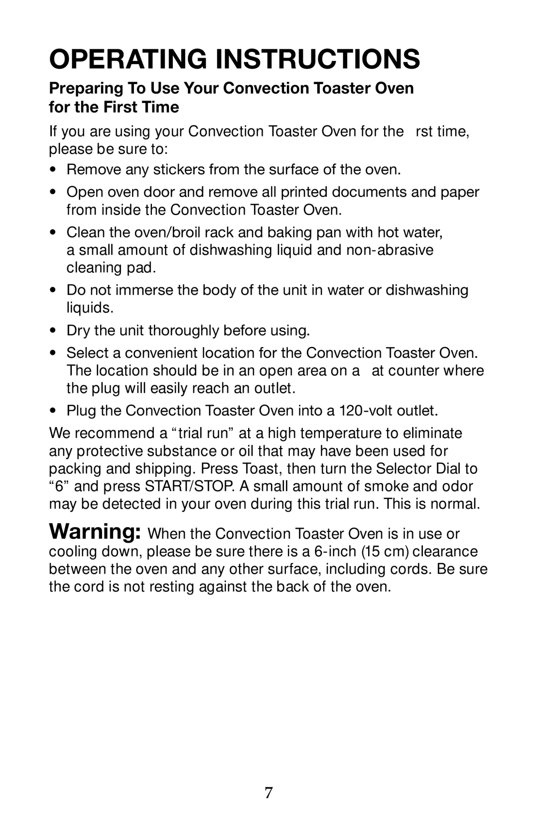 Waring TCO650 manual Operating Instructions 